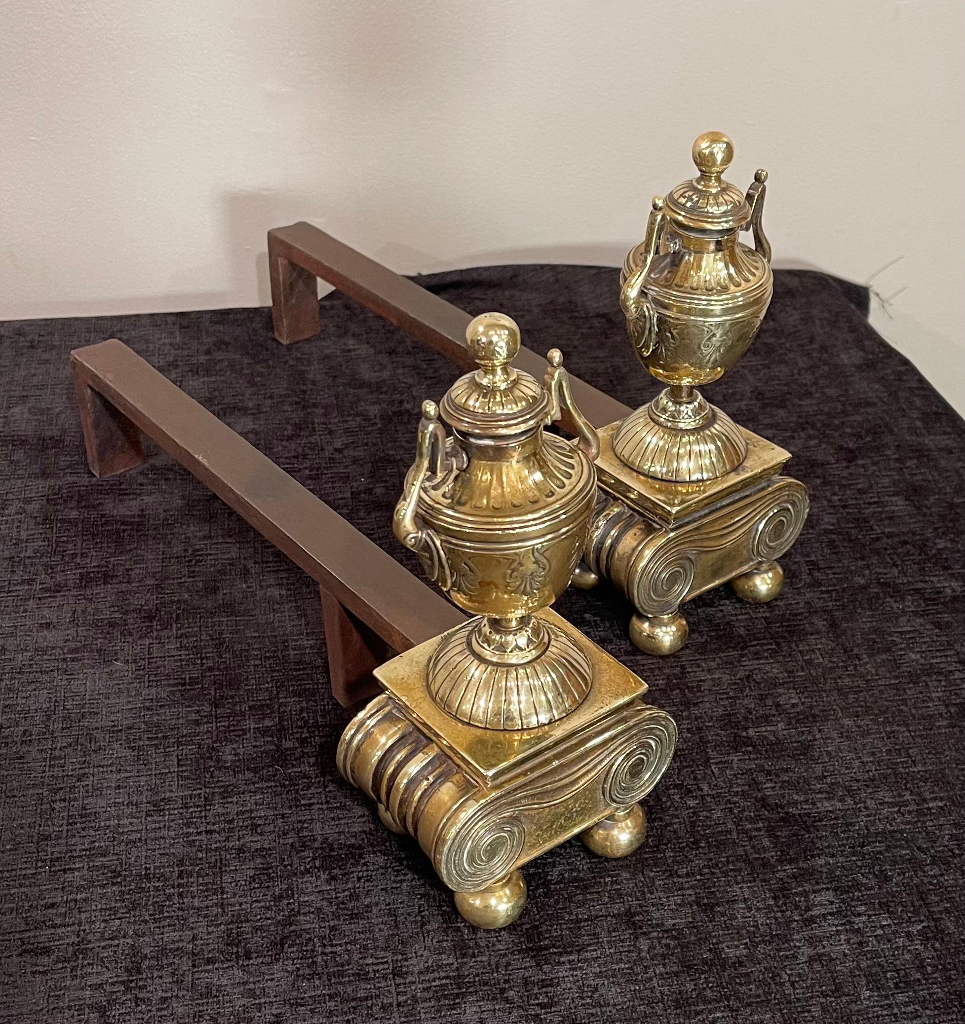 19th Century Pair of Brass Andirons, of Diminutive Proportions For Sale