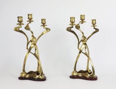 Pair of Brass Art Nouveau Candelabras