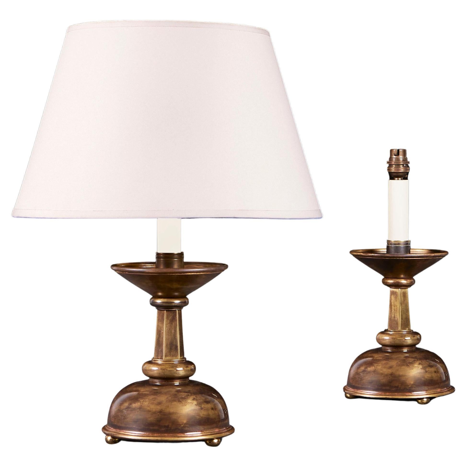 A Pair of Brass Arts and Crafts Table Lamps For Sale