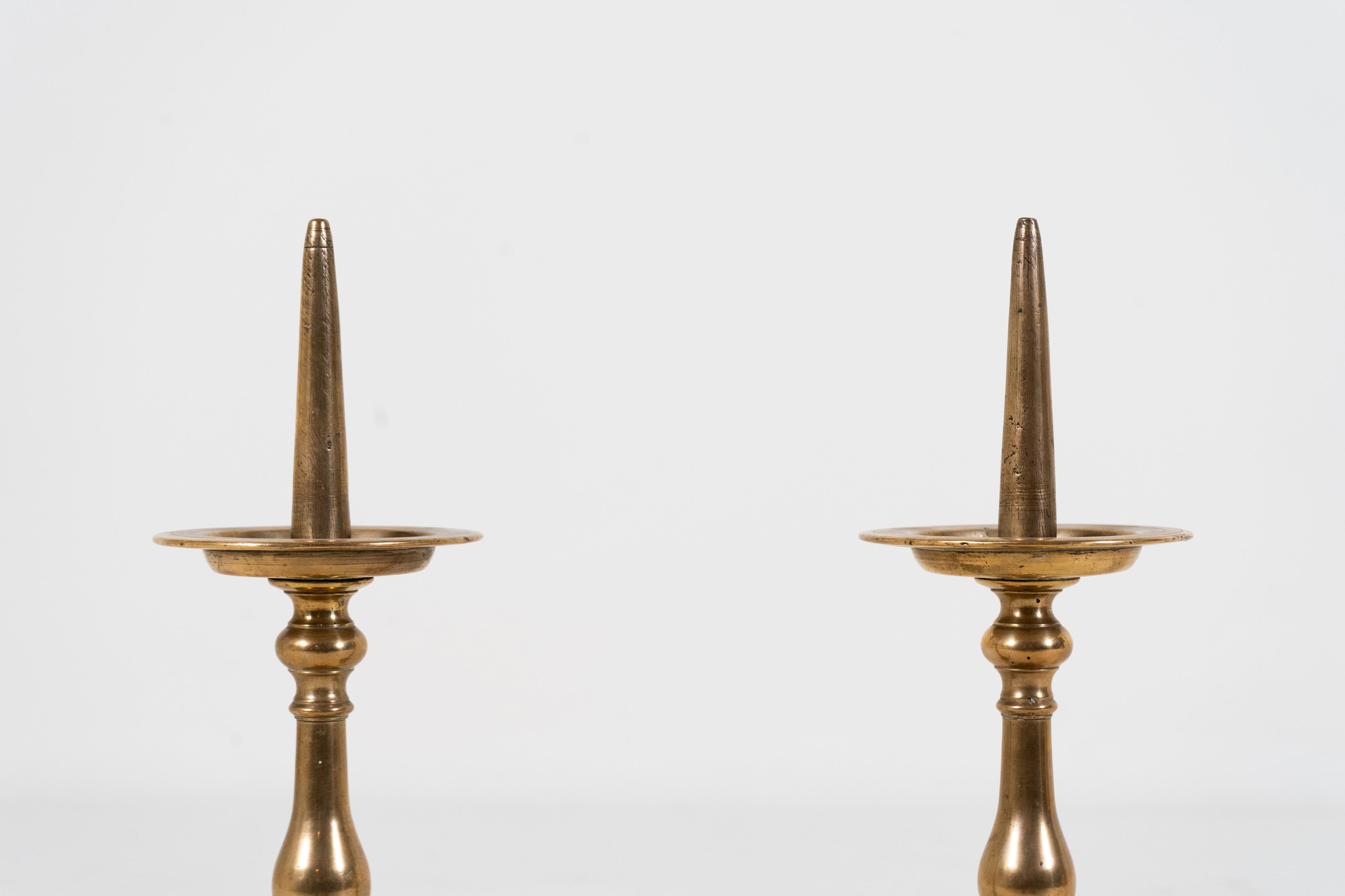 French A Pair of Brass Candle Holders, France c.1900 For Sale