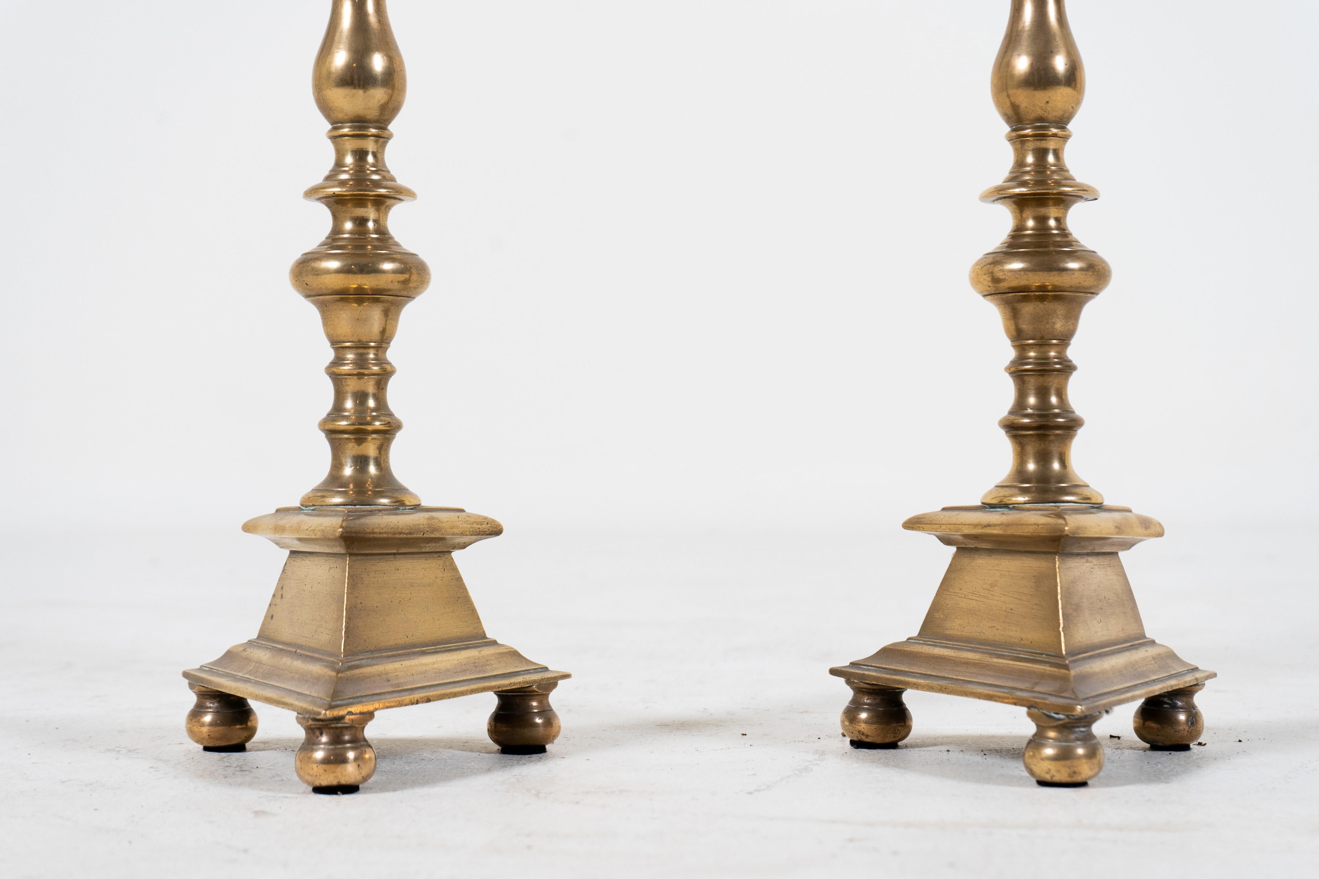 A Pair of Brass Candle Holders, France c.1900 In Good Condition For Sale In Chicago, IL