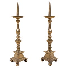 Antique A Pair of Brass Candle Holders, France c.1900