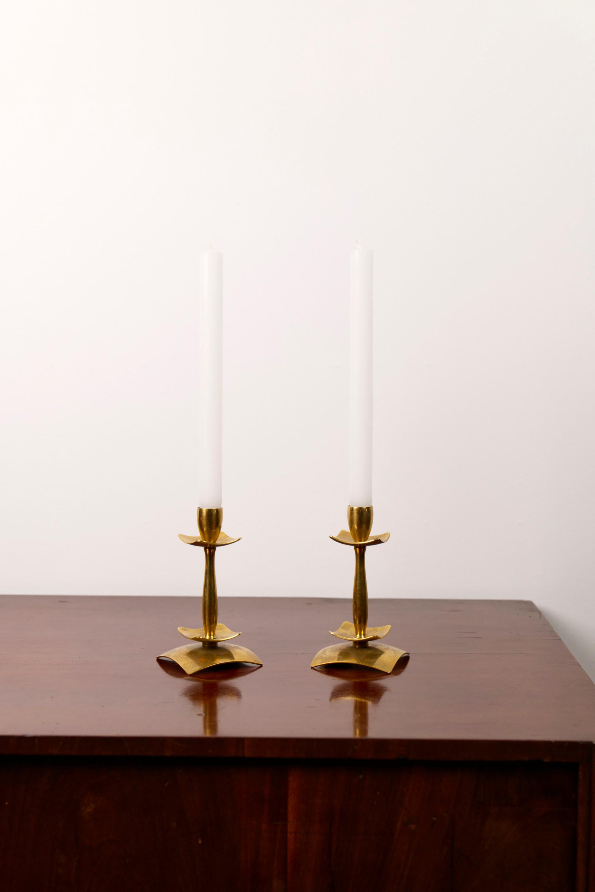 A pair of brass candle sticks by Dantorp Design, Denmark, 1960s Moderno de mediados de siglo en venta