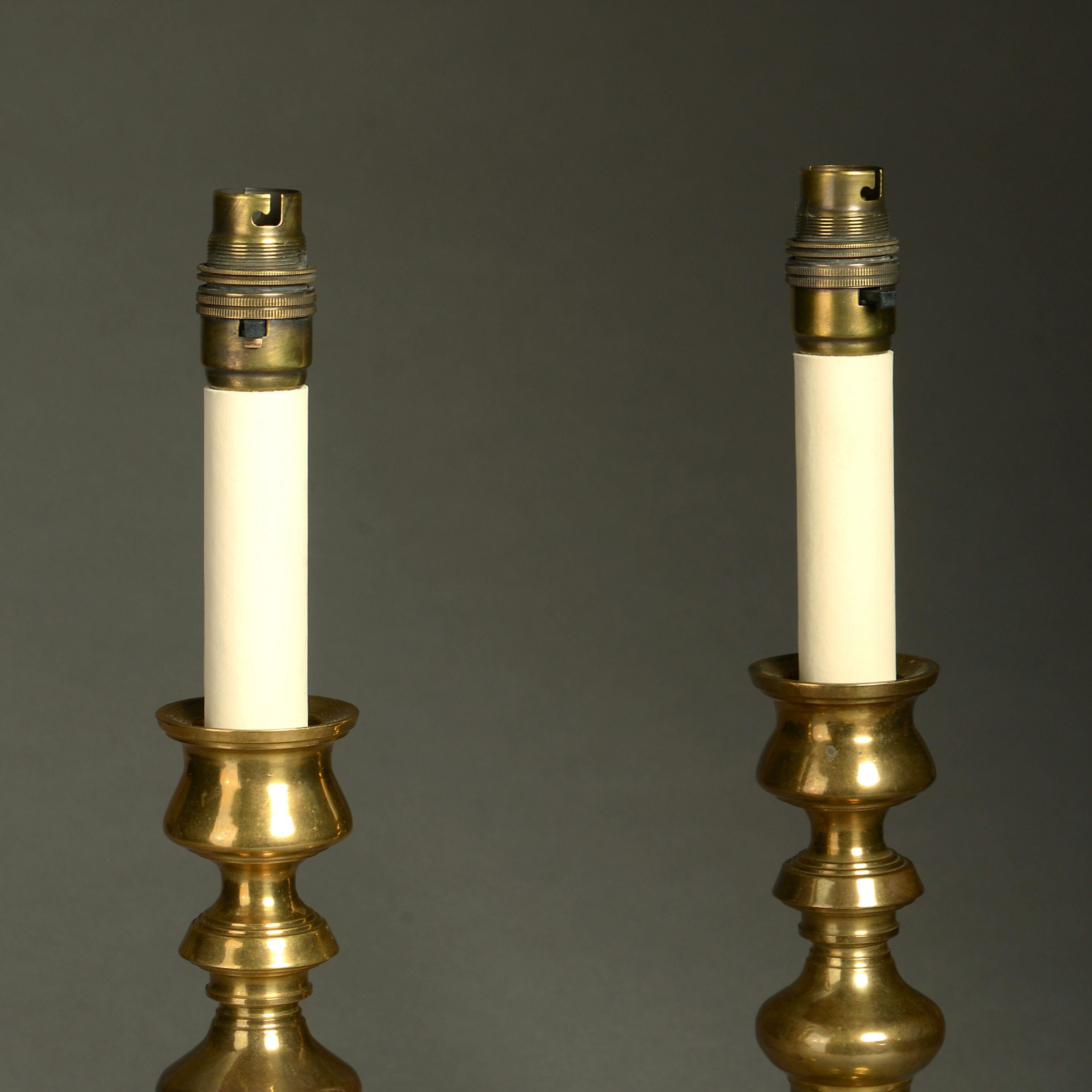 Pair of Brass Candlestick Lamps In Good Condition In London, GB