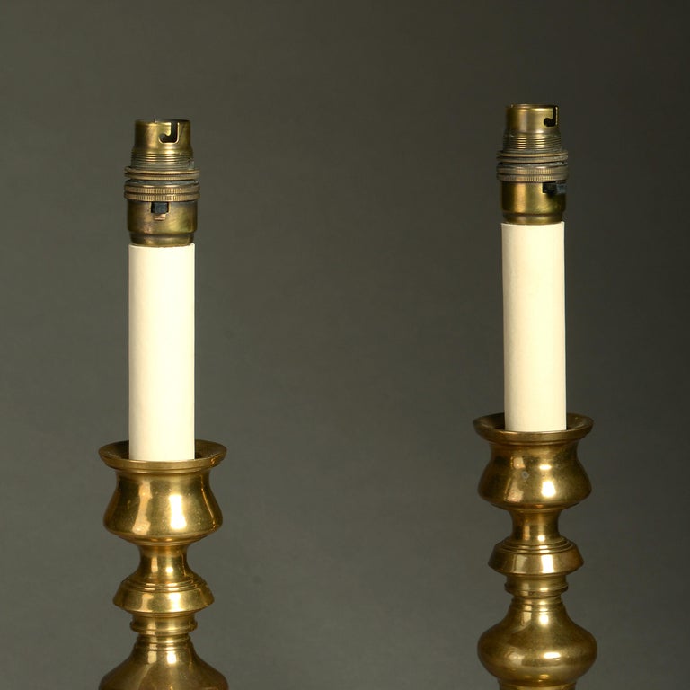 Pair of Brass Candlestick Lamps at 1stDibs