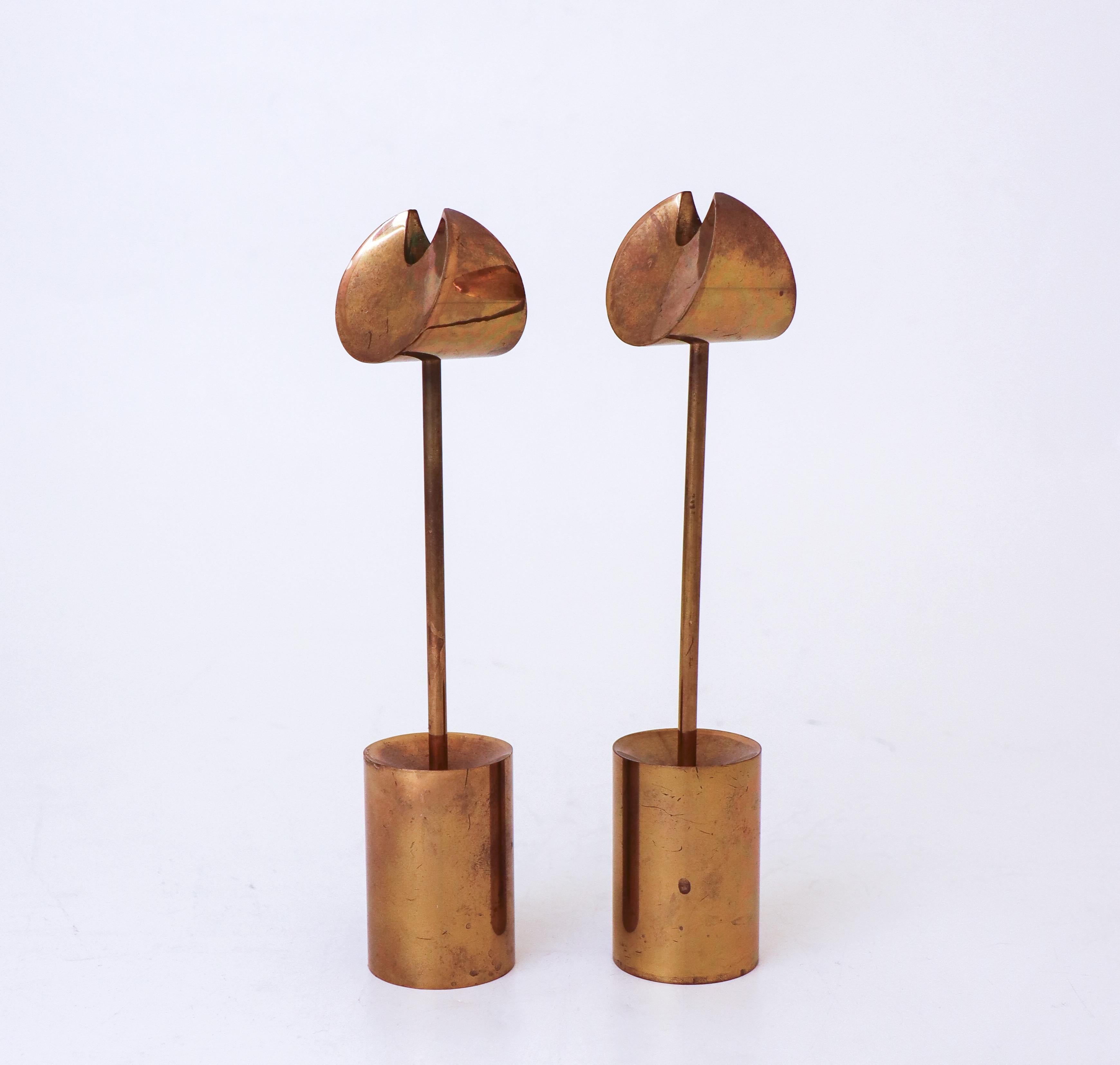 A pair of Aniara candlesticks by Pierre Forsell, designed and produced at Skultuna in 1980-1990s. These candlesticks is 20.5 cm high and in excellent except from some minor scratches and marks, one of them are a bit skew. 

Pierre Forsell worked for