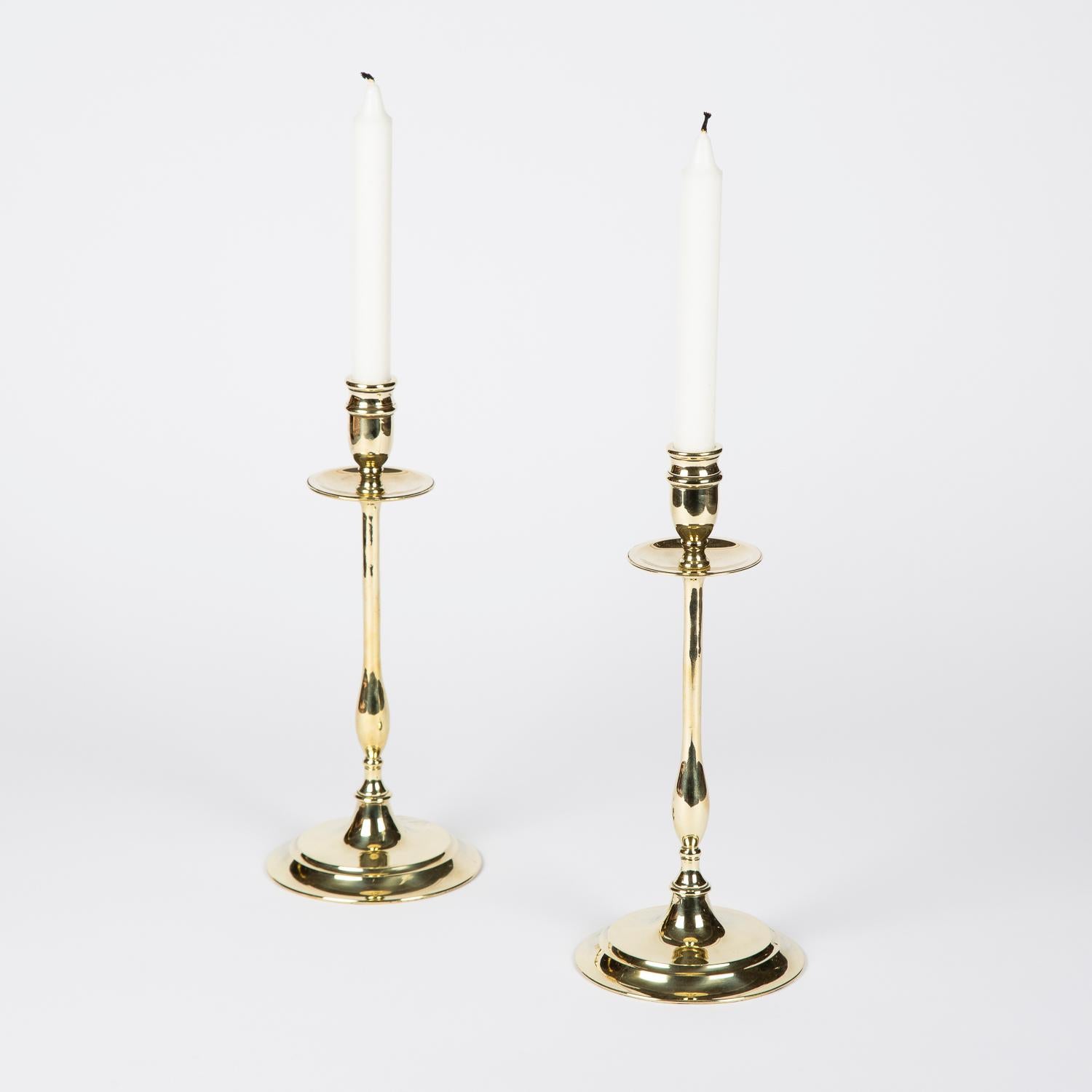 Edwardian Pair of Brass Candlesticks, circa 1900 For Sale