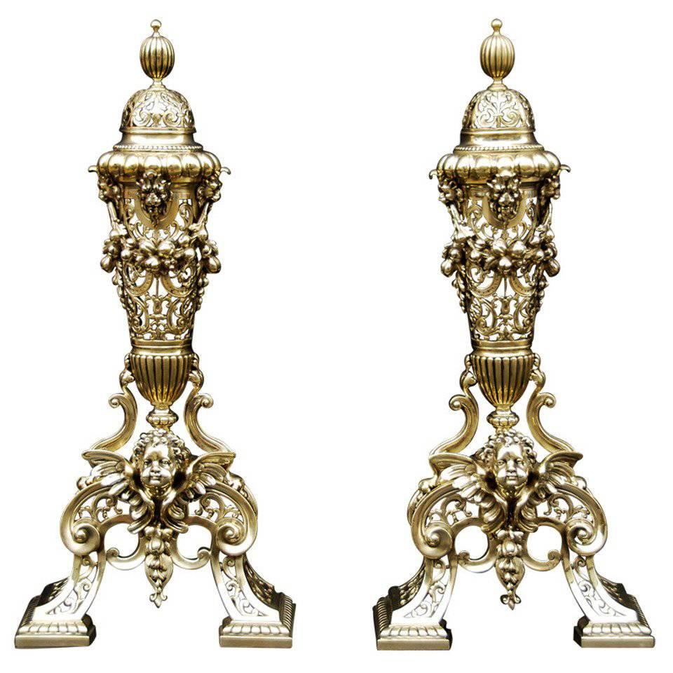 Pair of Brass Chenets/Andirons For Sale