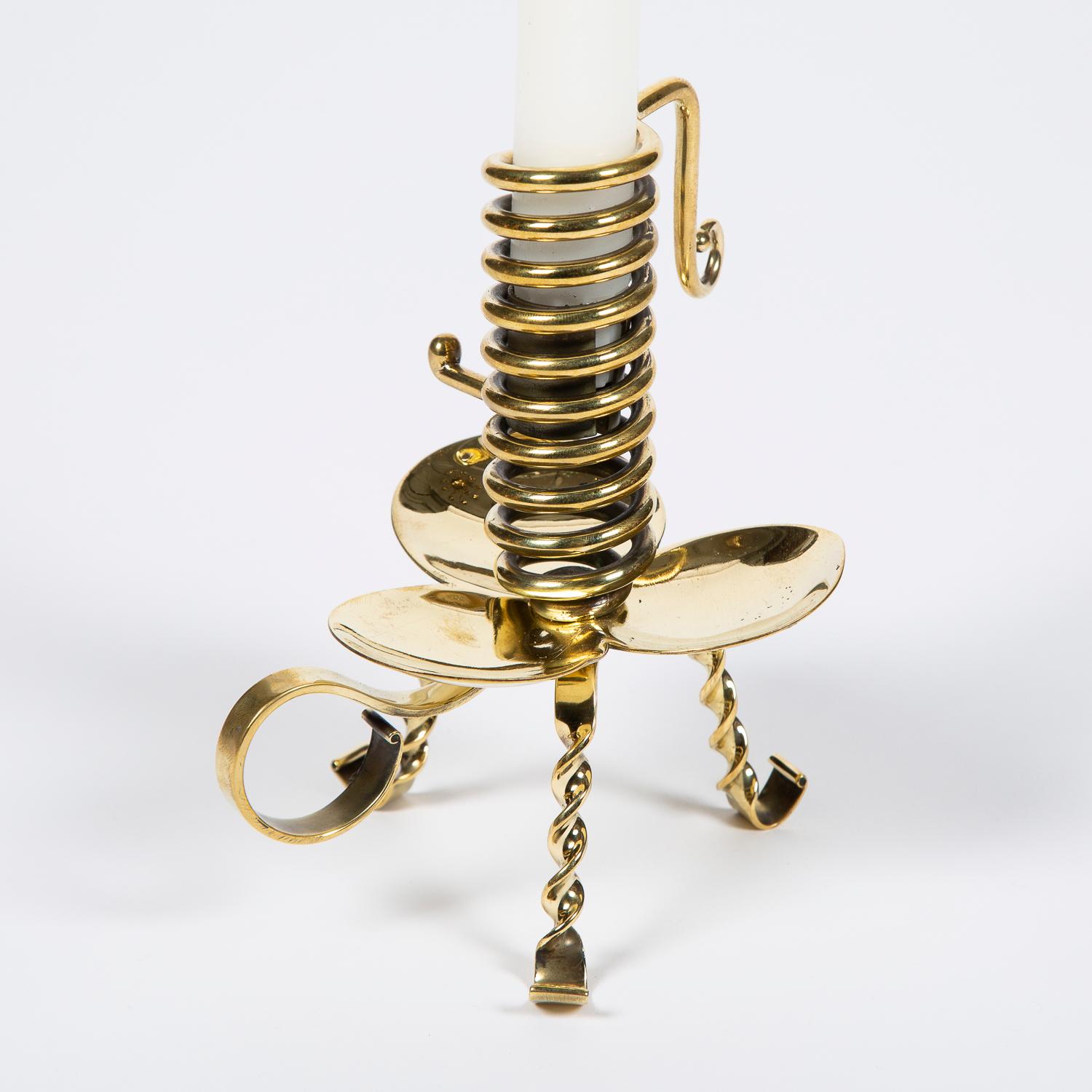 English Pair of Brass Courting Candlestick