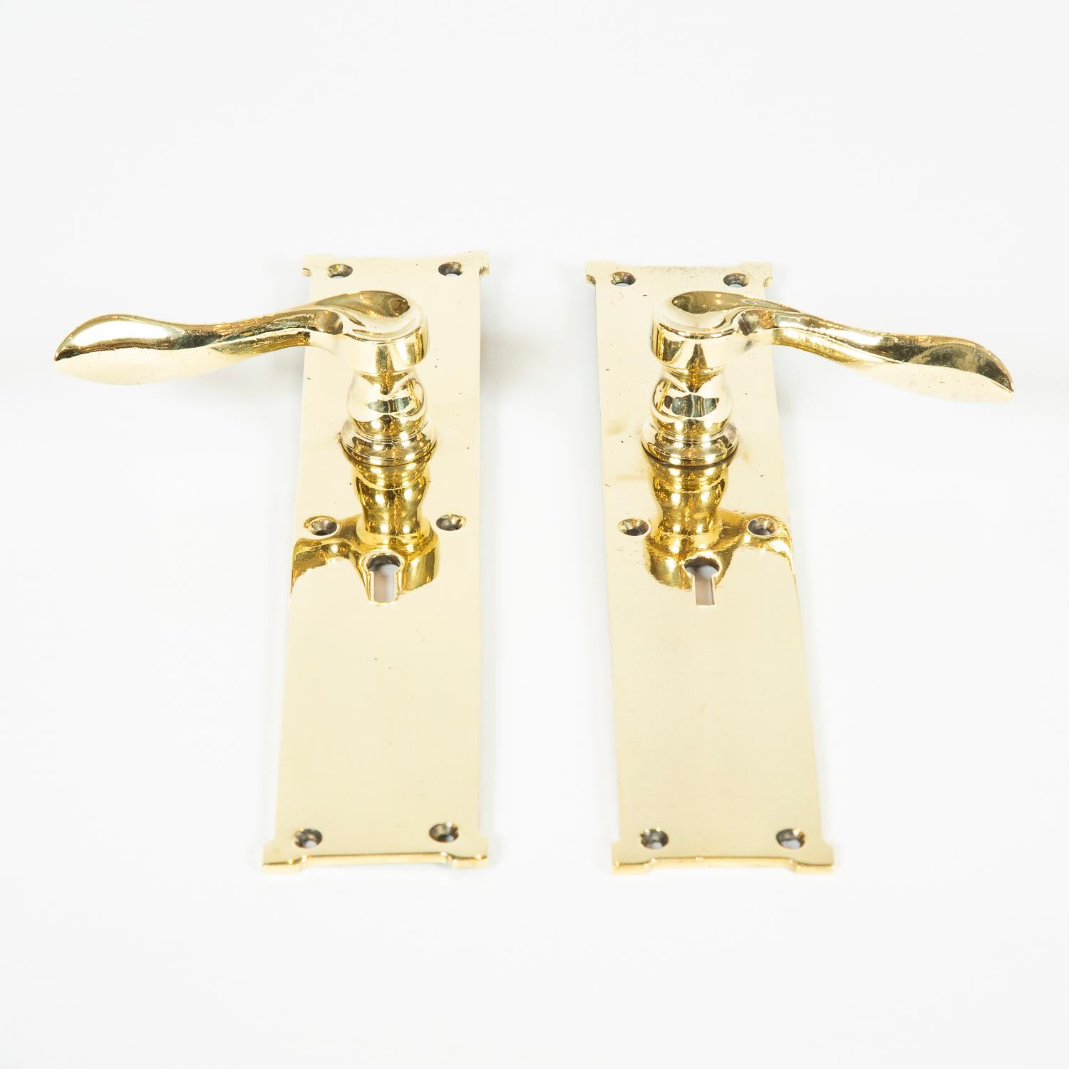 A pair of Edwardian brass door handles by William Tonks & Sons of Birmingham. 

W T & S sun mark to back. 

William Tonks founded the firm in 1789. They won gold medals at the 1851 and 1862 exhibitions in London, and in 1855 at Paris.

