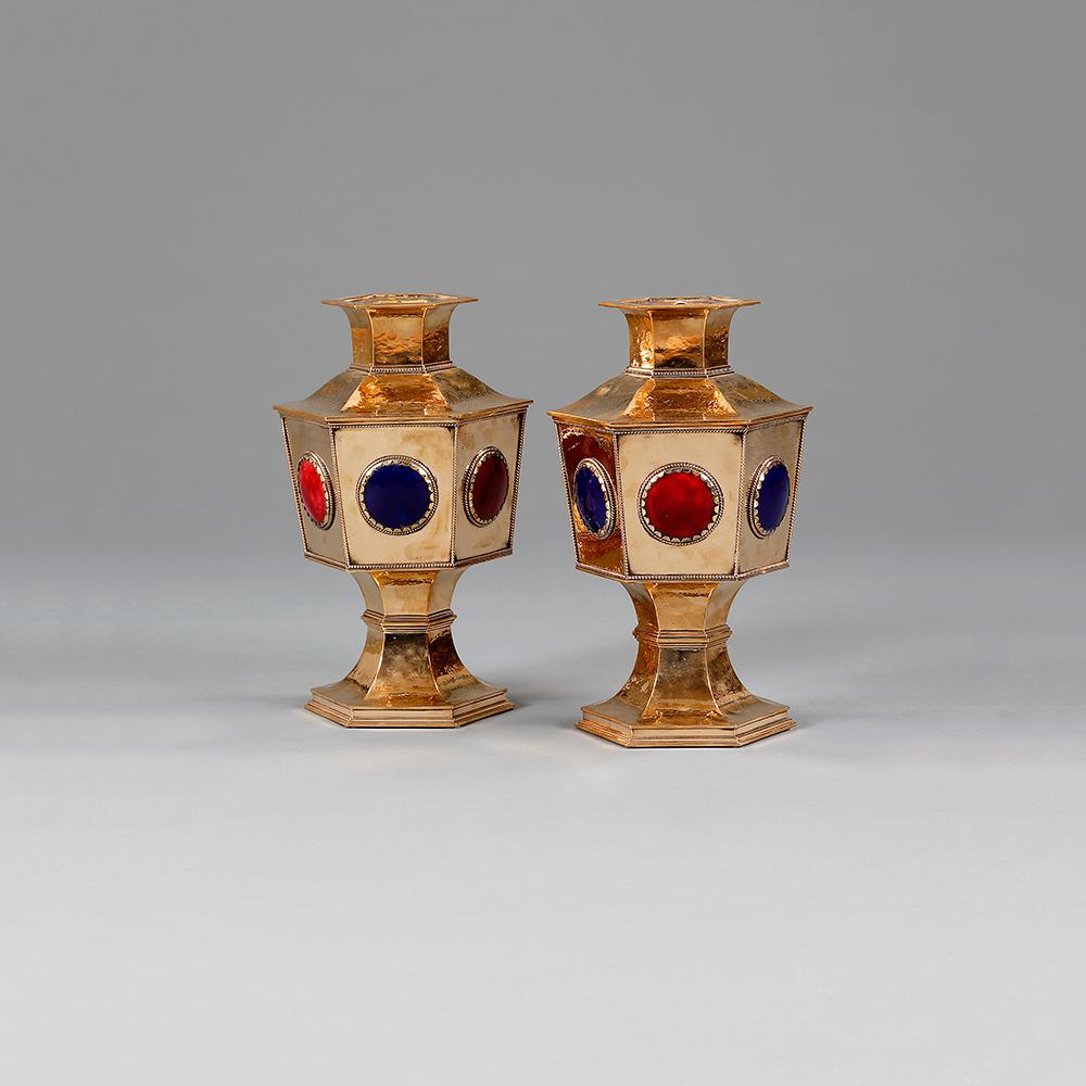 English Pair of Brass Flower Holders For Sale