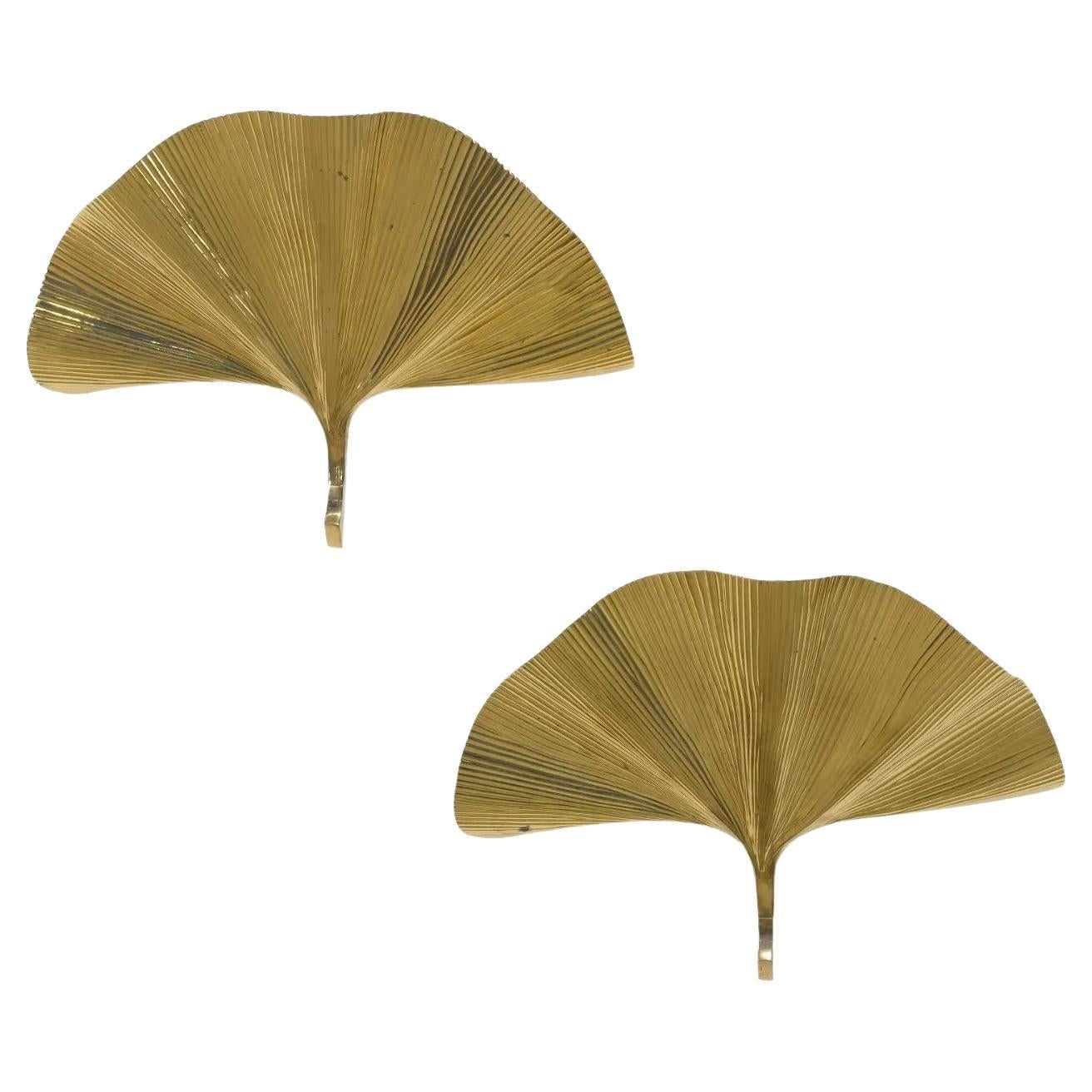 Pair of Brass Ginko Leaf Sconces by Tommaso Barbi