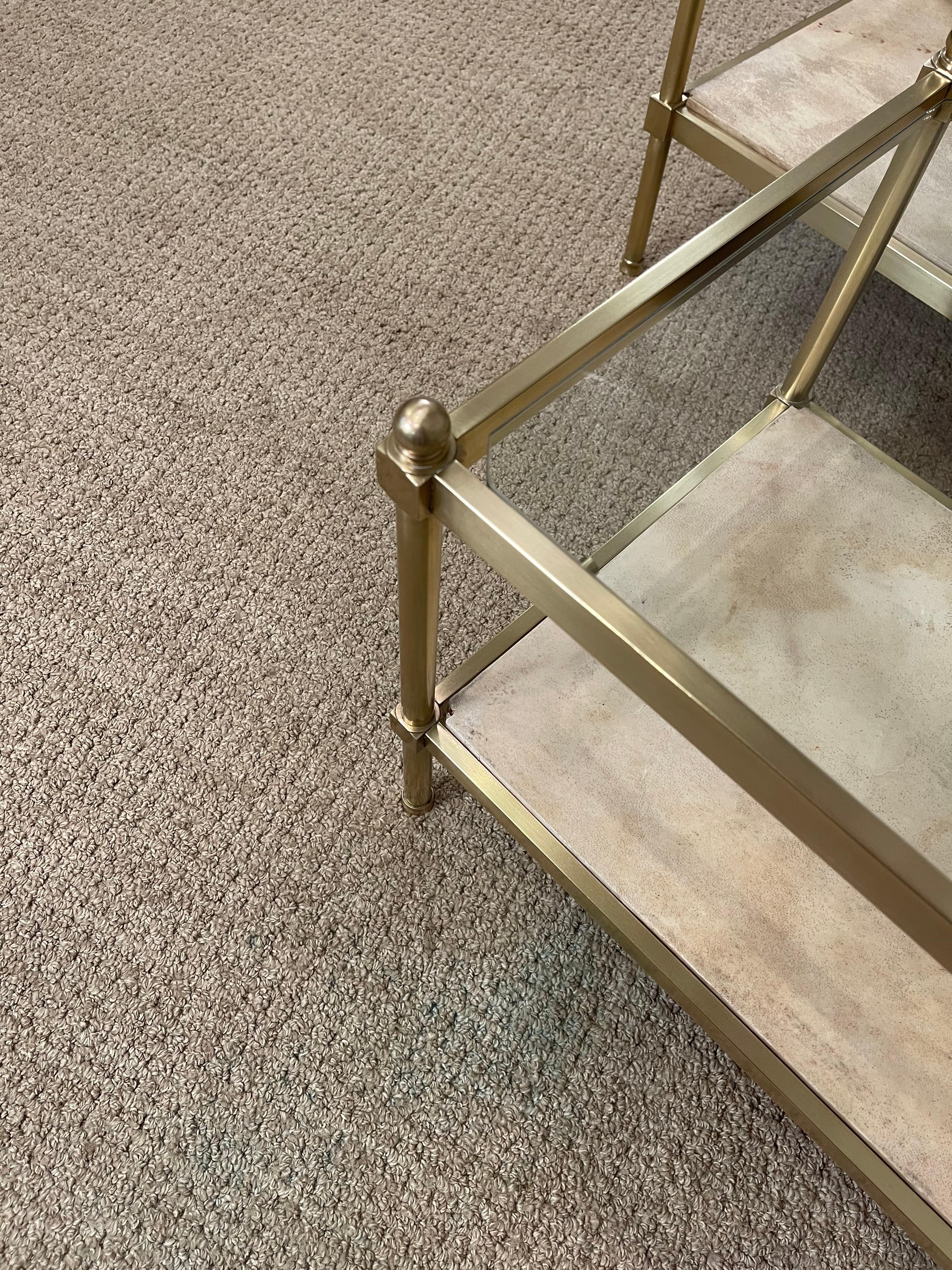 Modern Pair of Brass Glass & Parchment Side Tables