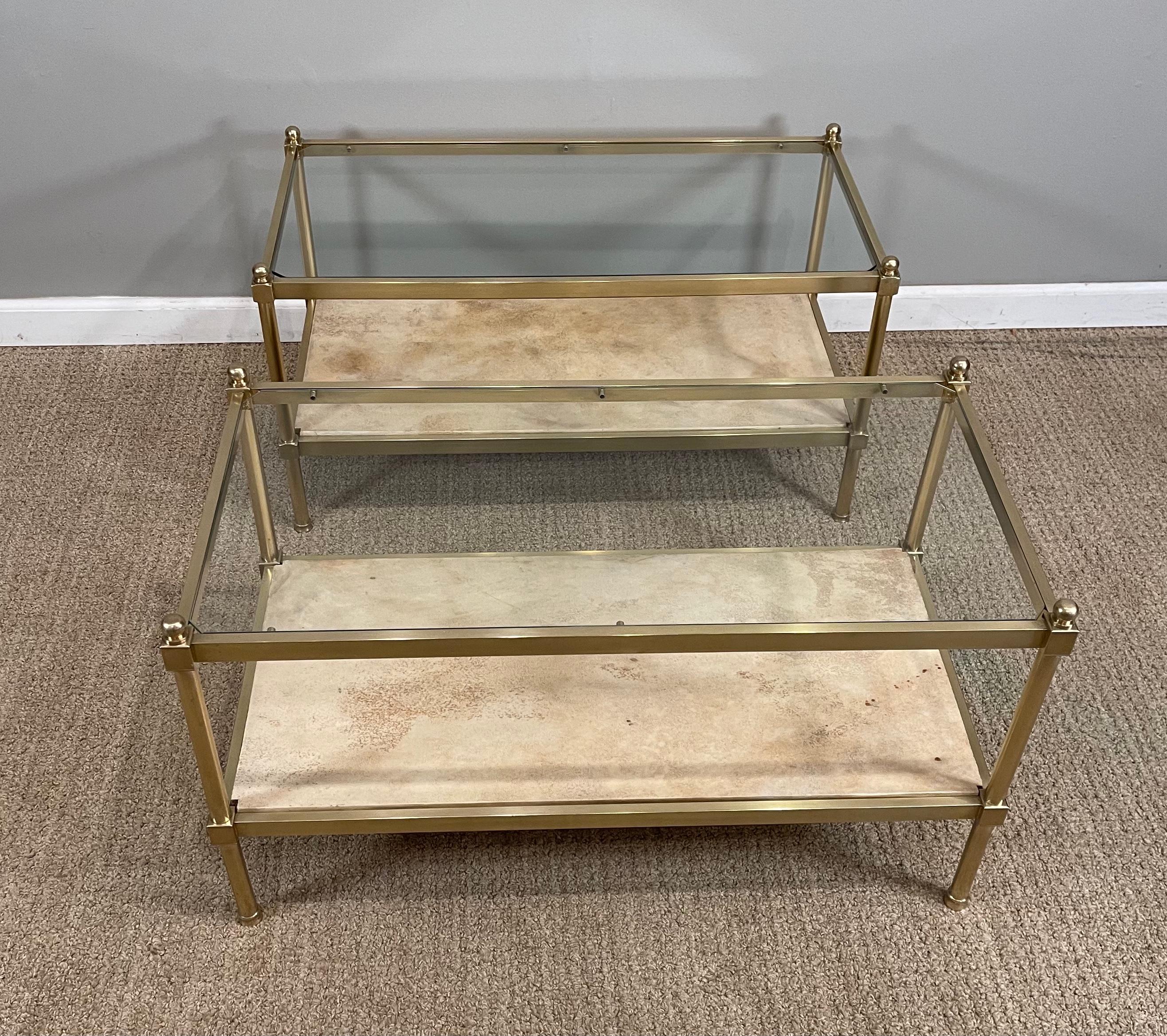 Pair of Brass Glass & Parchment Side Tables 2