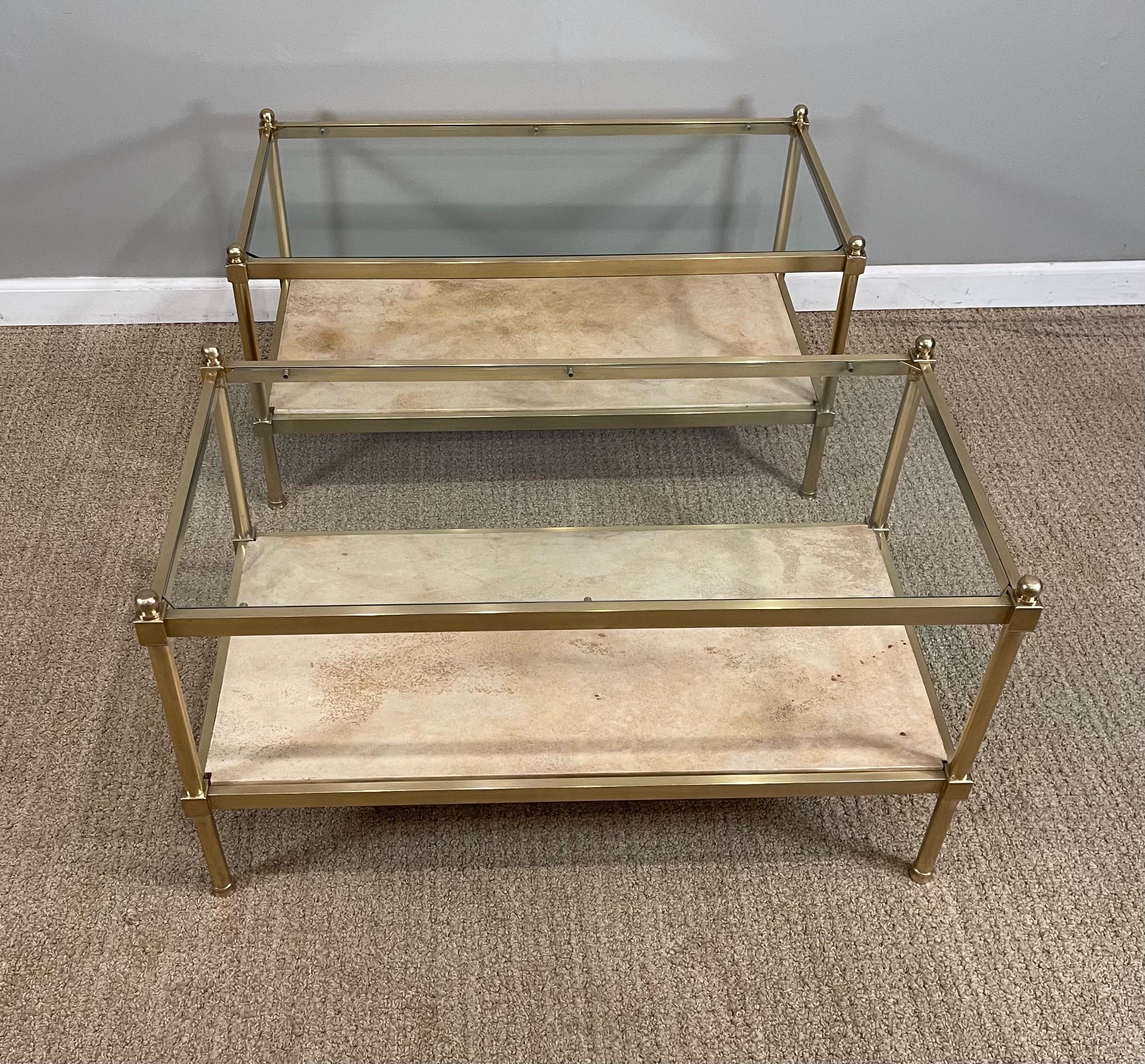 Pair of Brass Glass & Parchment Side Tables 3