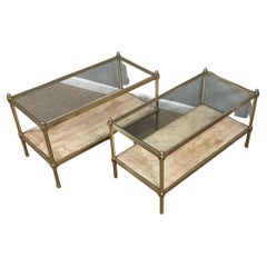 Pair of Brass Glass & Parchment Side Tables