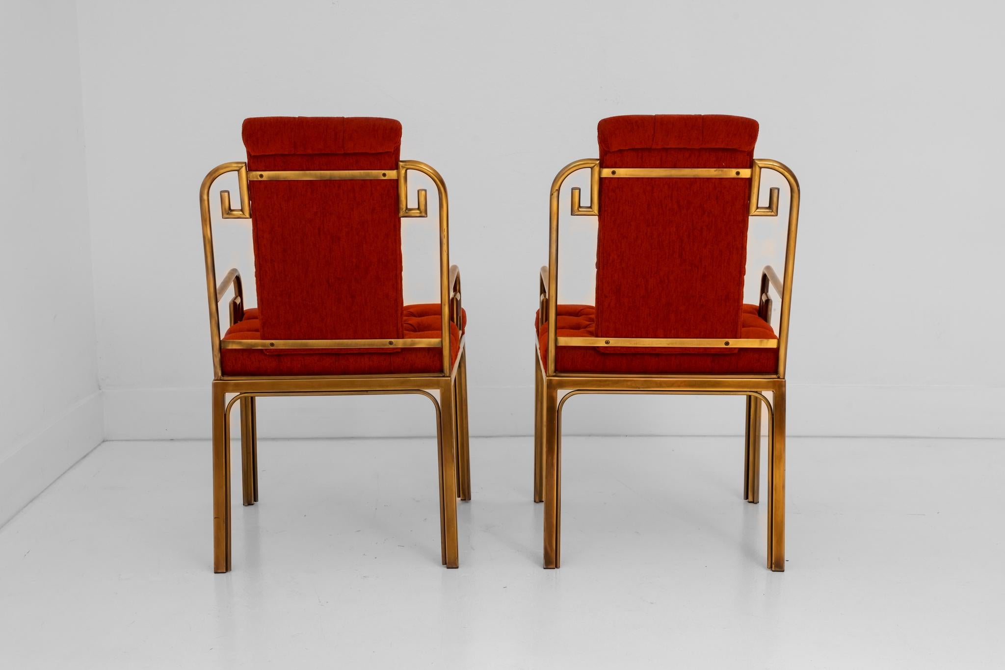 Hollywood Regency A Pair of Brass Greek Key Chairs Designed by Bernhard Rohne for Master Craft For Sale