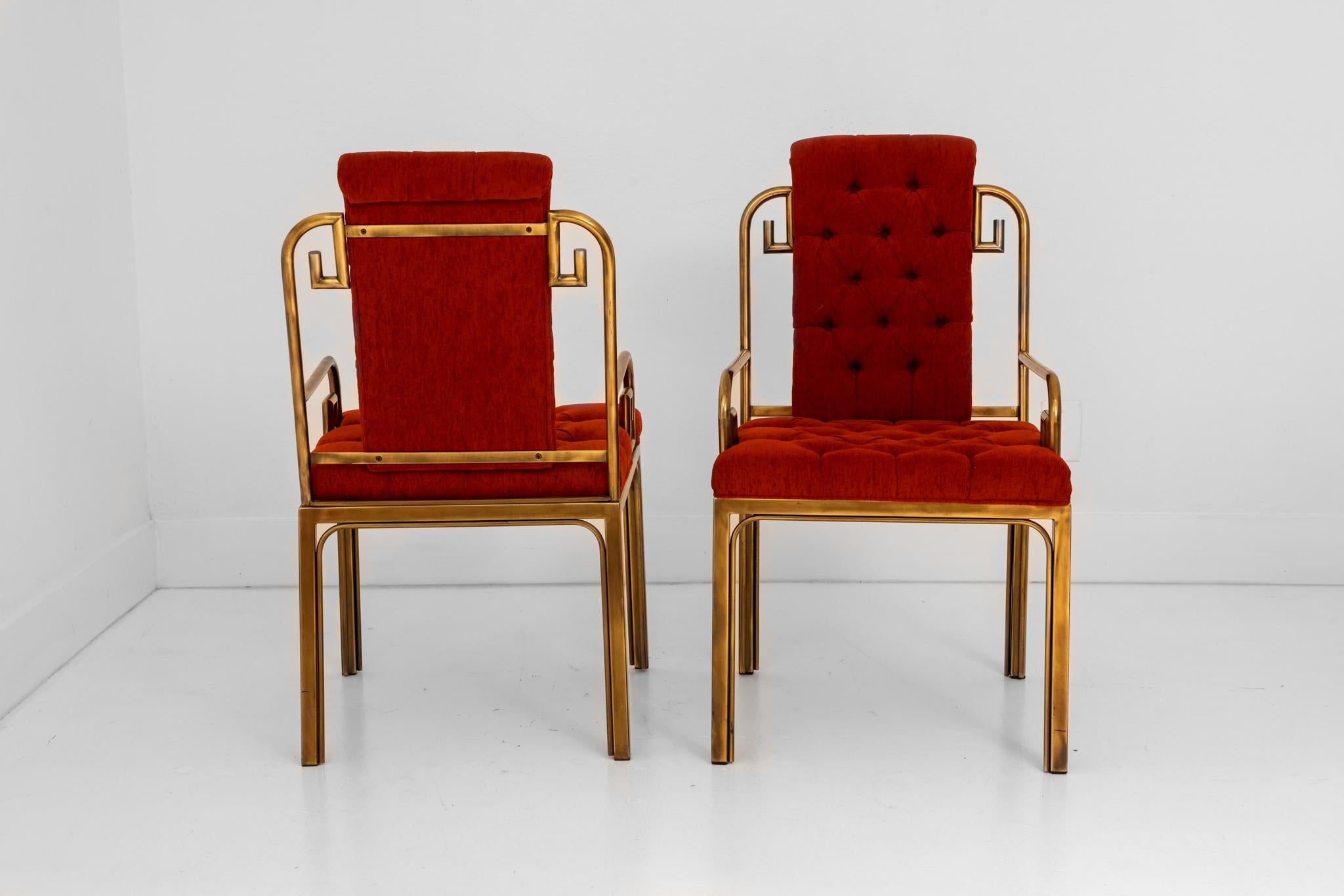 Hollywood Regency Paire de chaises en laiton à motif de clé grecque conçues par Bernhard Rohne pour Master Craft