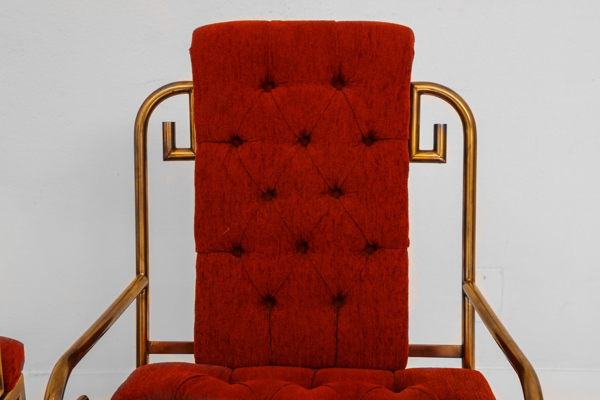 Poli Paire de chaises en laiton à motif de clé grecque conçues par Bernhard Rohne pour Master Craft