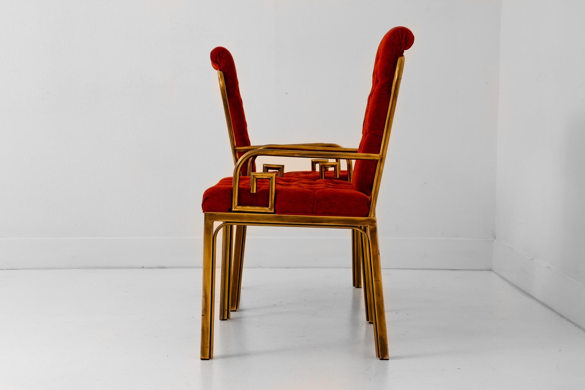 Milieu du XXe siècle Paire de chaises en laiton à motif de clé grecque conçues par Bernhard Rohne pour Master Craft
