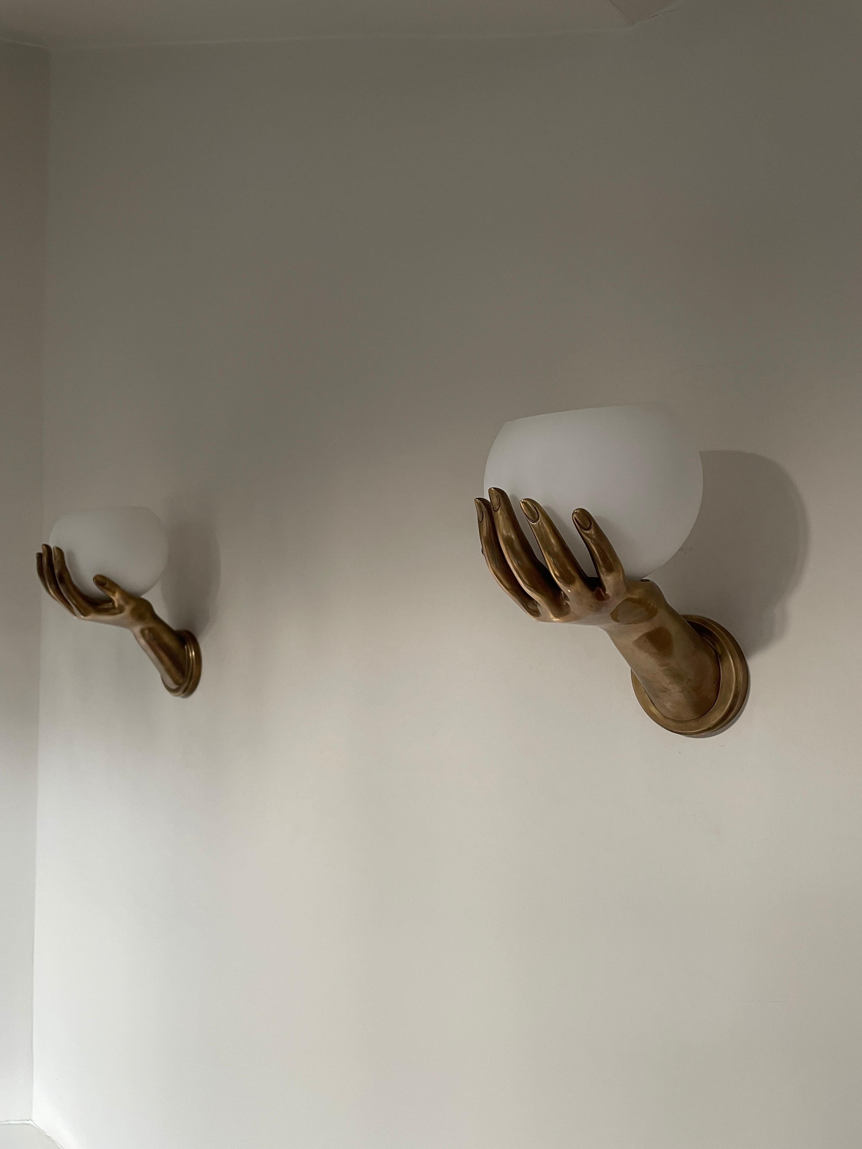 Pair of Brass Hand Wall Lights 2