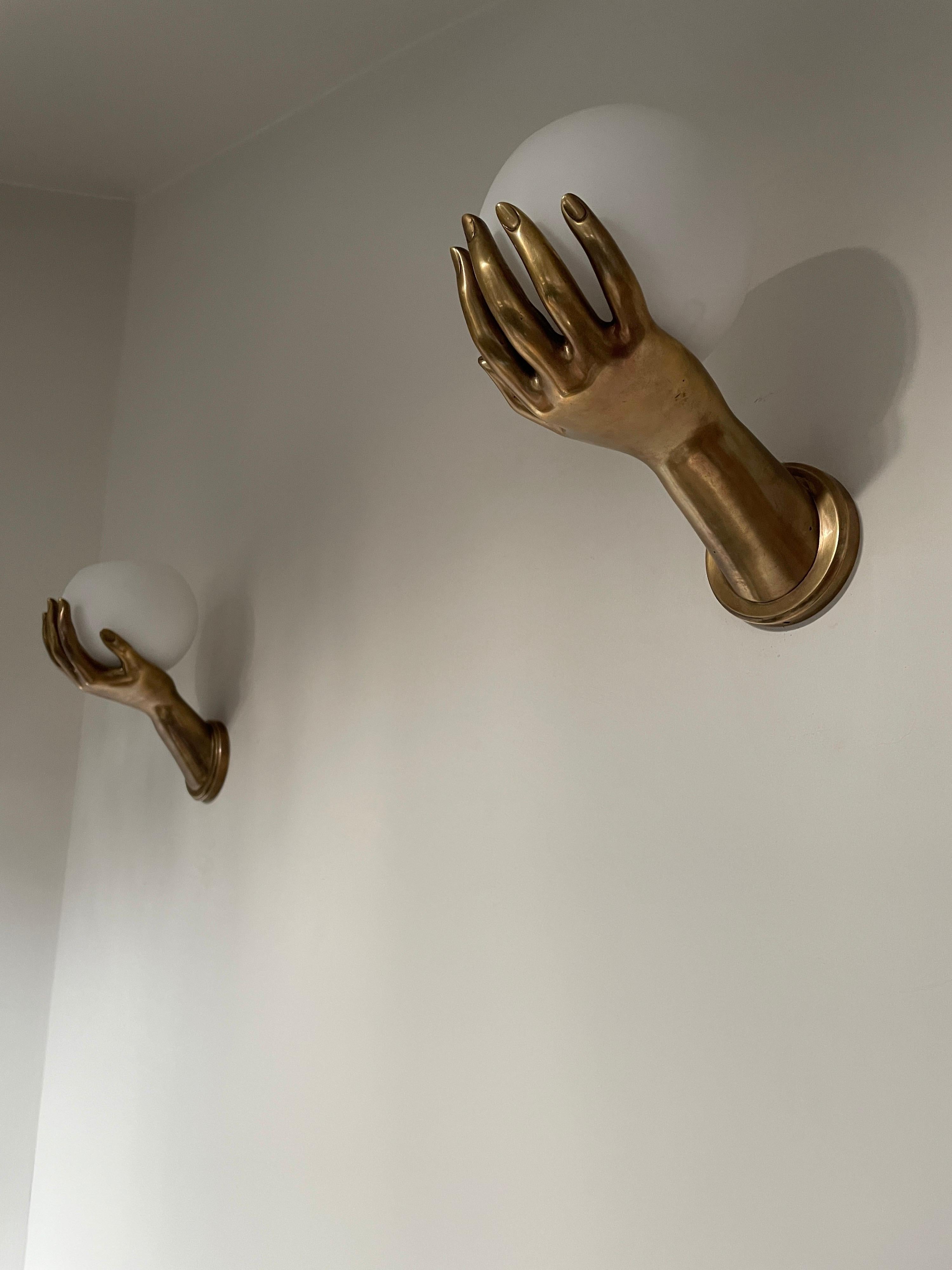 Pair of Brass Hand Wall Lights 3