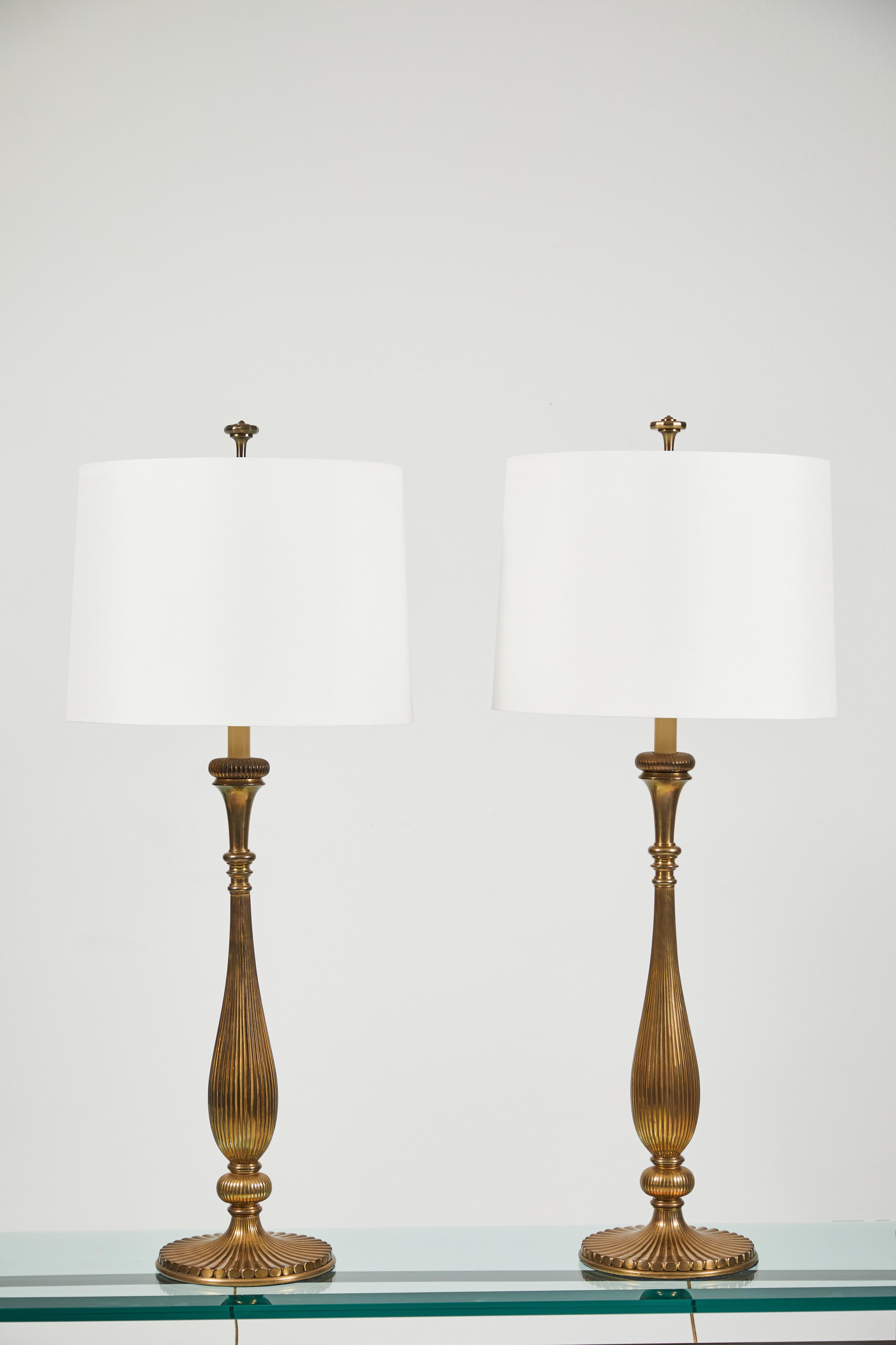Hollywood Regency Pair of Brass Lamps by Chapman Lamps For Sale