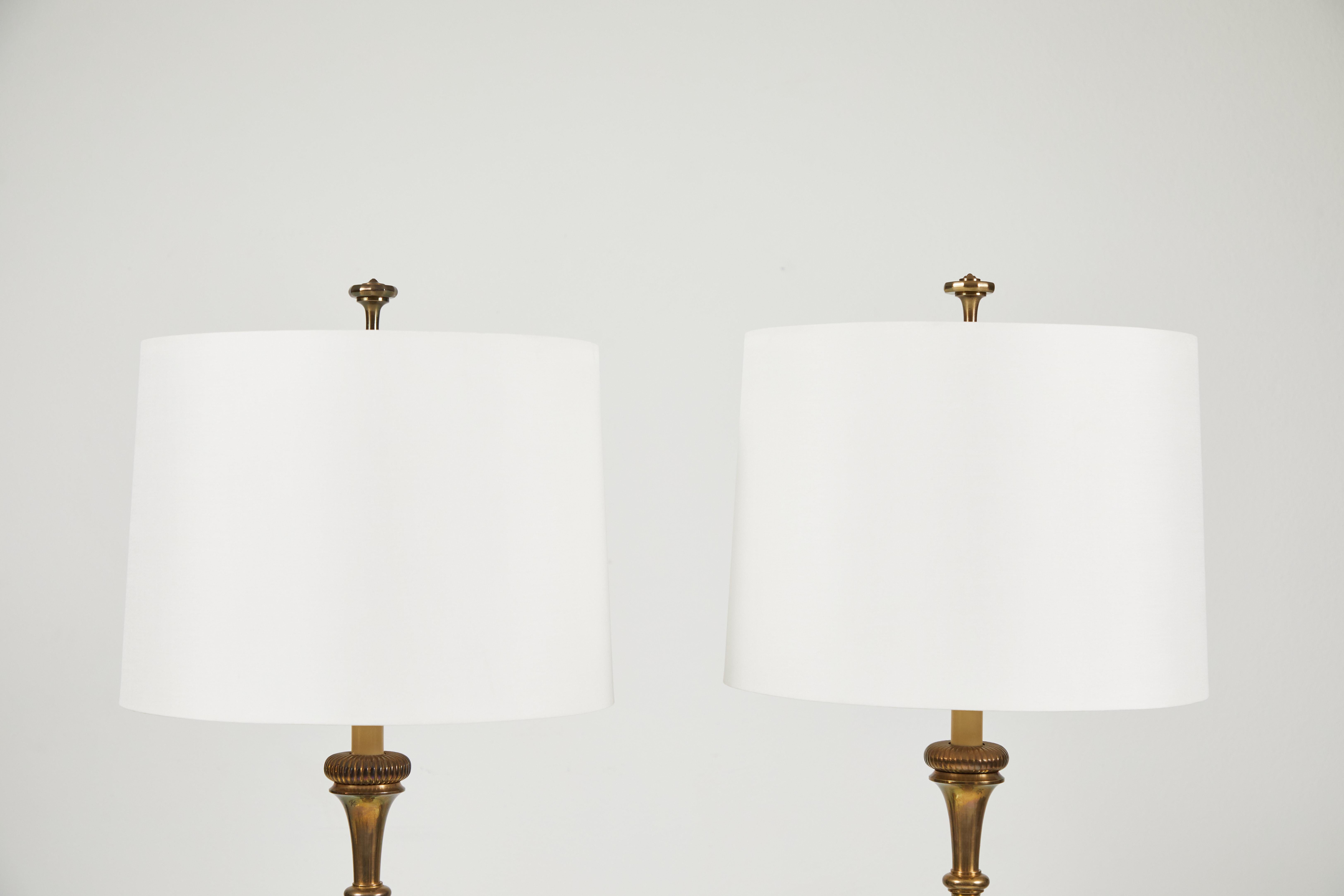 American Pair of Brass Lamps by Chapman Lamps For Sale