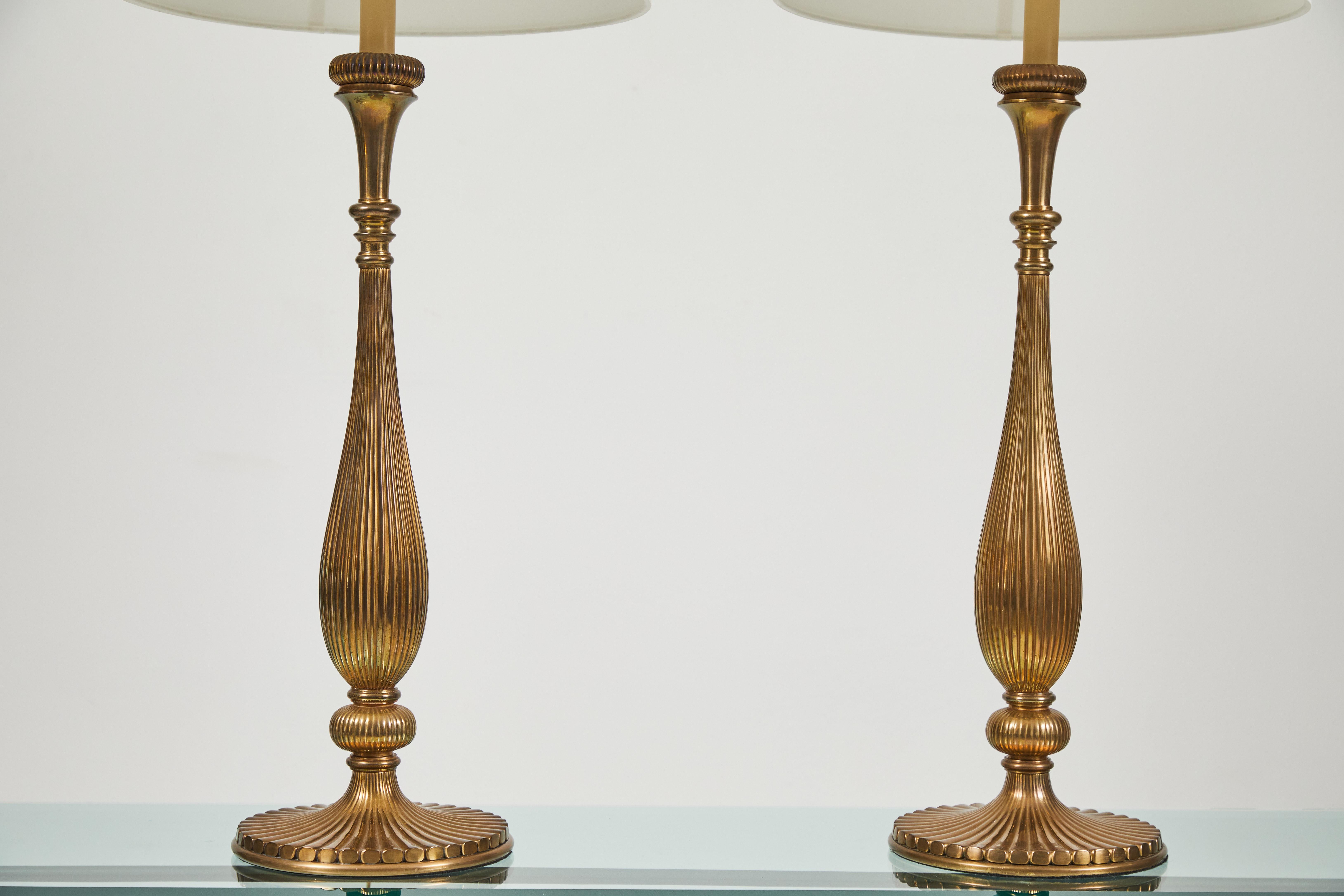 Polished Pair of Brass Lamps by Chapman Lamps For Sale