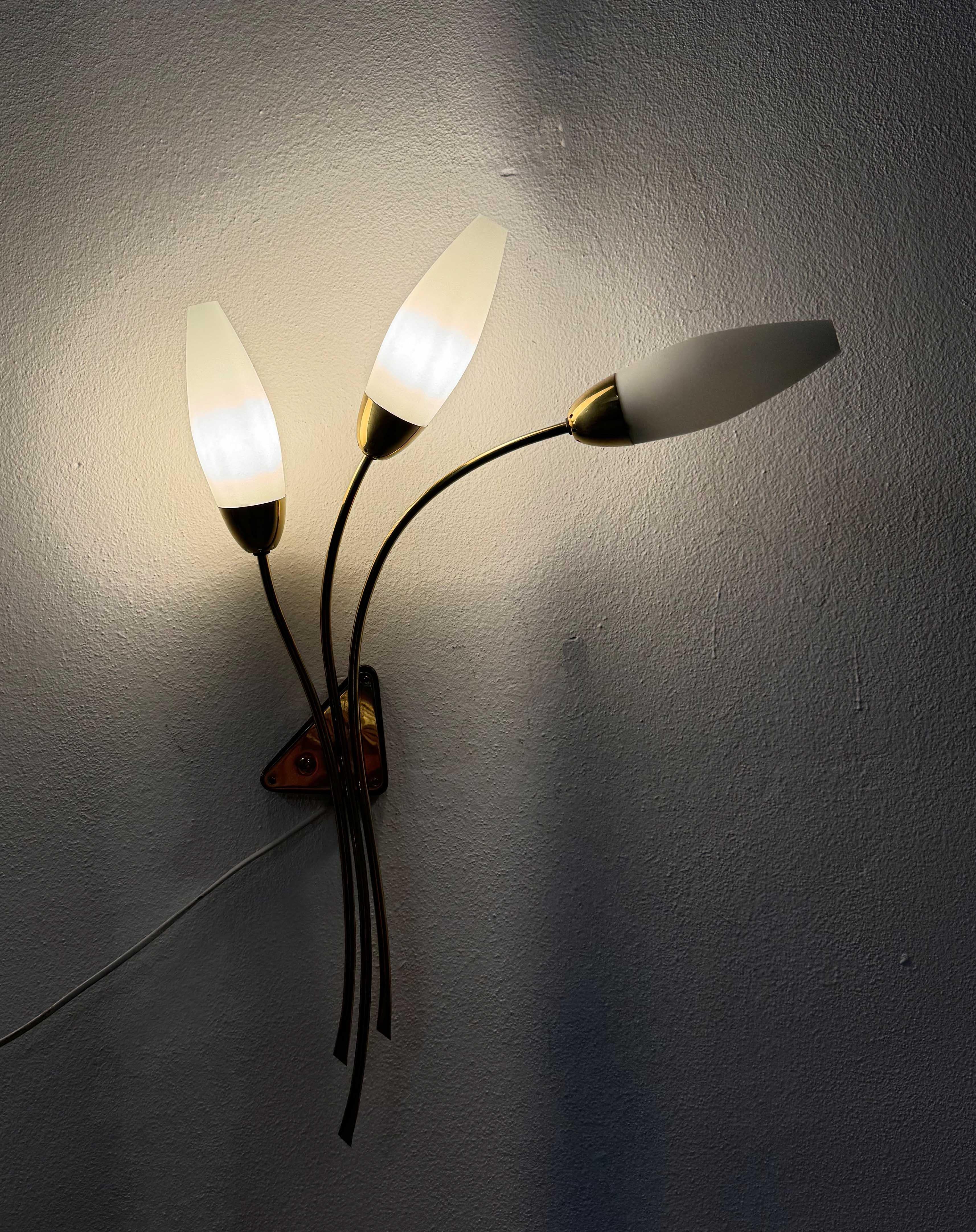 Coppia di lampade a parete in ottone e vetro opalino di Rupert Nikoll in vendita 8