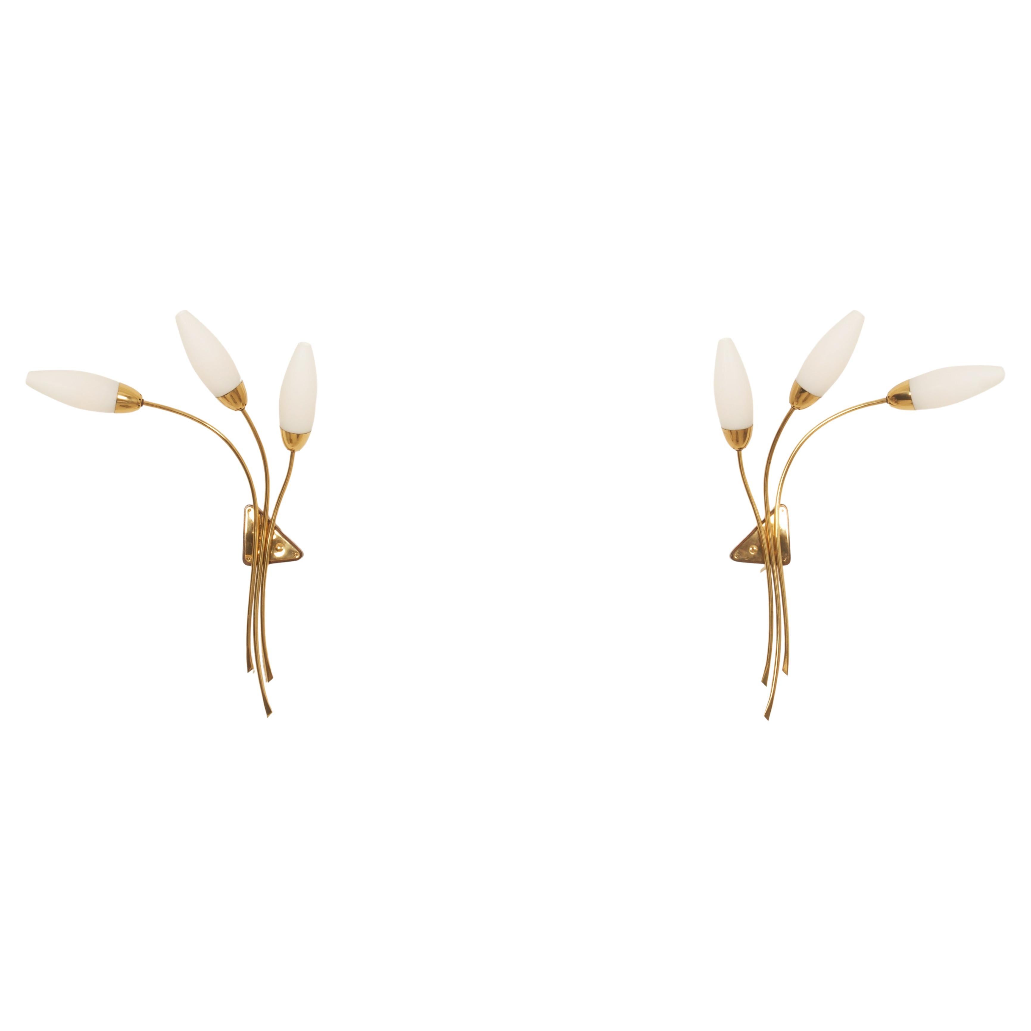 A Pair of Brass Opaline Glass Sconce Wall Lamp by Rupert Nikoll