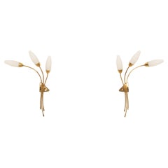 A Pair of Brass Opaline Glass Sconce Wall Lamp by Rupert Nikoll