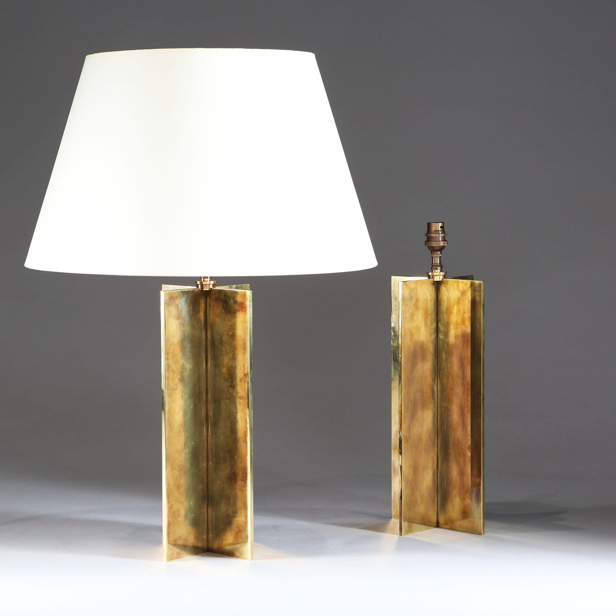 England, modern

A pair of X form brass lamps with surface patination, after a design by Jean Michel Frank.

Lead time: 4-6 weeks. Please enquire for stock availability.

Height of lamp 35.00cm
Height with shade 65.00cm
Width of base
