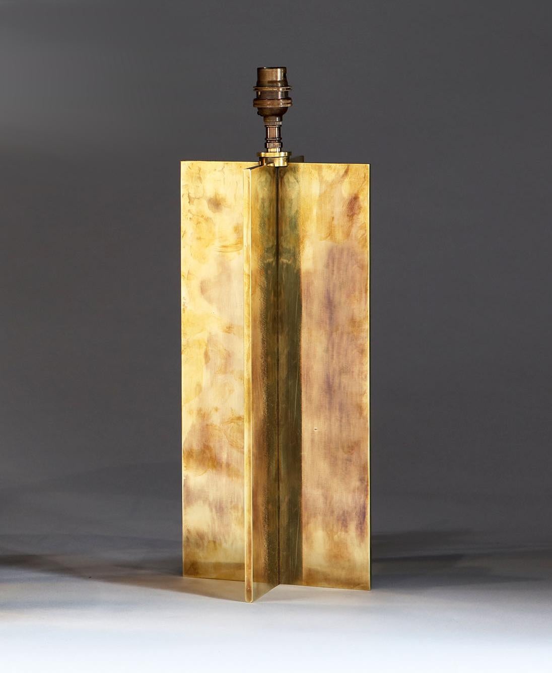 A Pair of Brass Patinated X Form Lamps In New Condition For Sale In London, GB