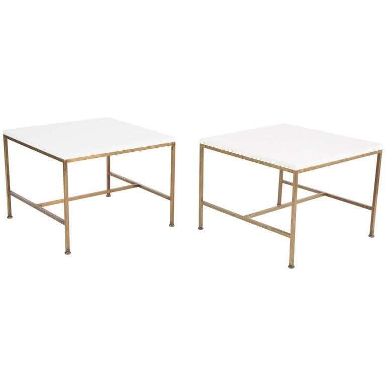Pair of Brass Paul McCobb Side Tables with Virtrolite Glass Tops 3