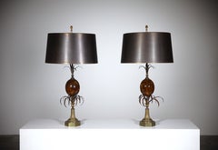 A Pair of Brass & Resin Lamps by Maison Charles, Paris France 1980's