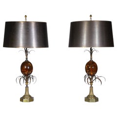 A Pair of Brass & Resin Lamps by Maison Charles, Paris France 1980's