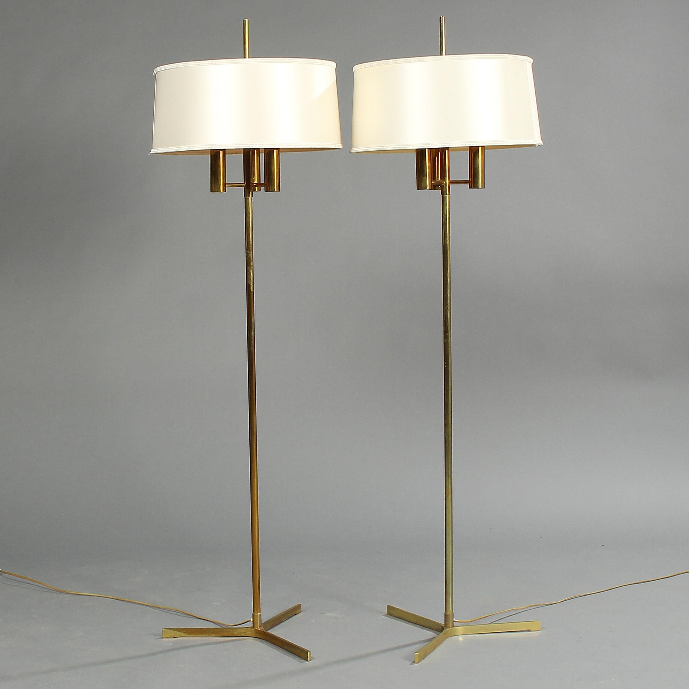 Danish Pair of Brass Standard Lamps on a Three-Star Base For Sale