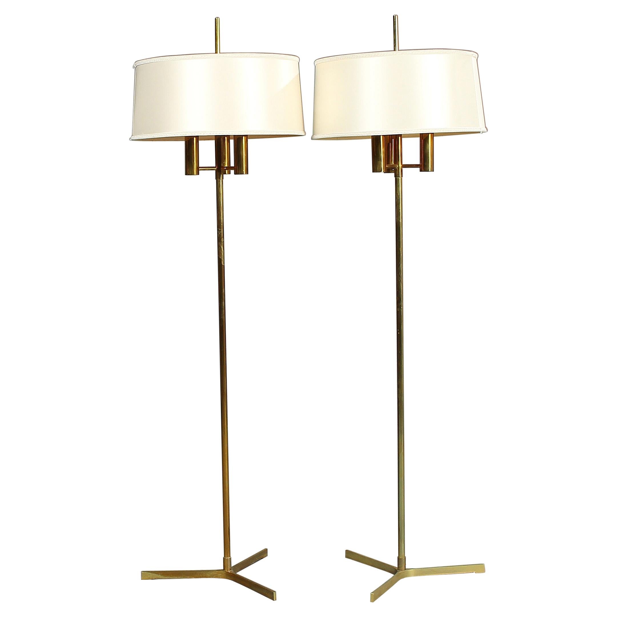Pair of Brass Standard Lamps on a Three-Star Base For Sale