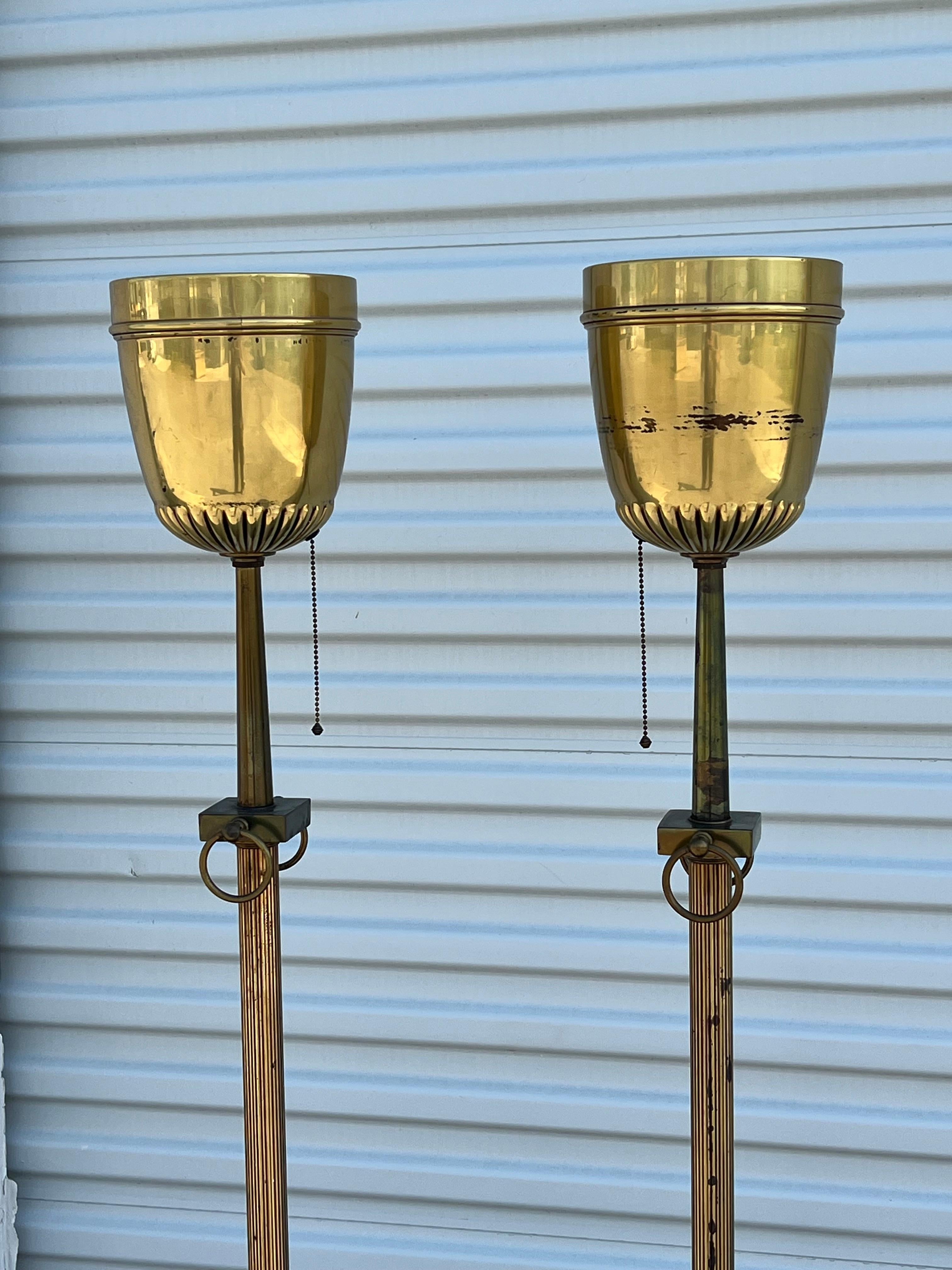 A Pair of Brass Torcheres Ca' 1950's For Sale 4