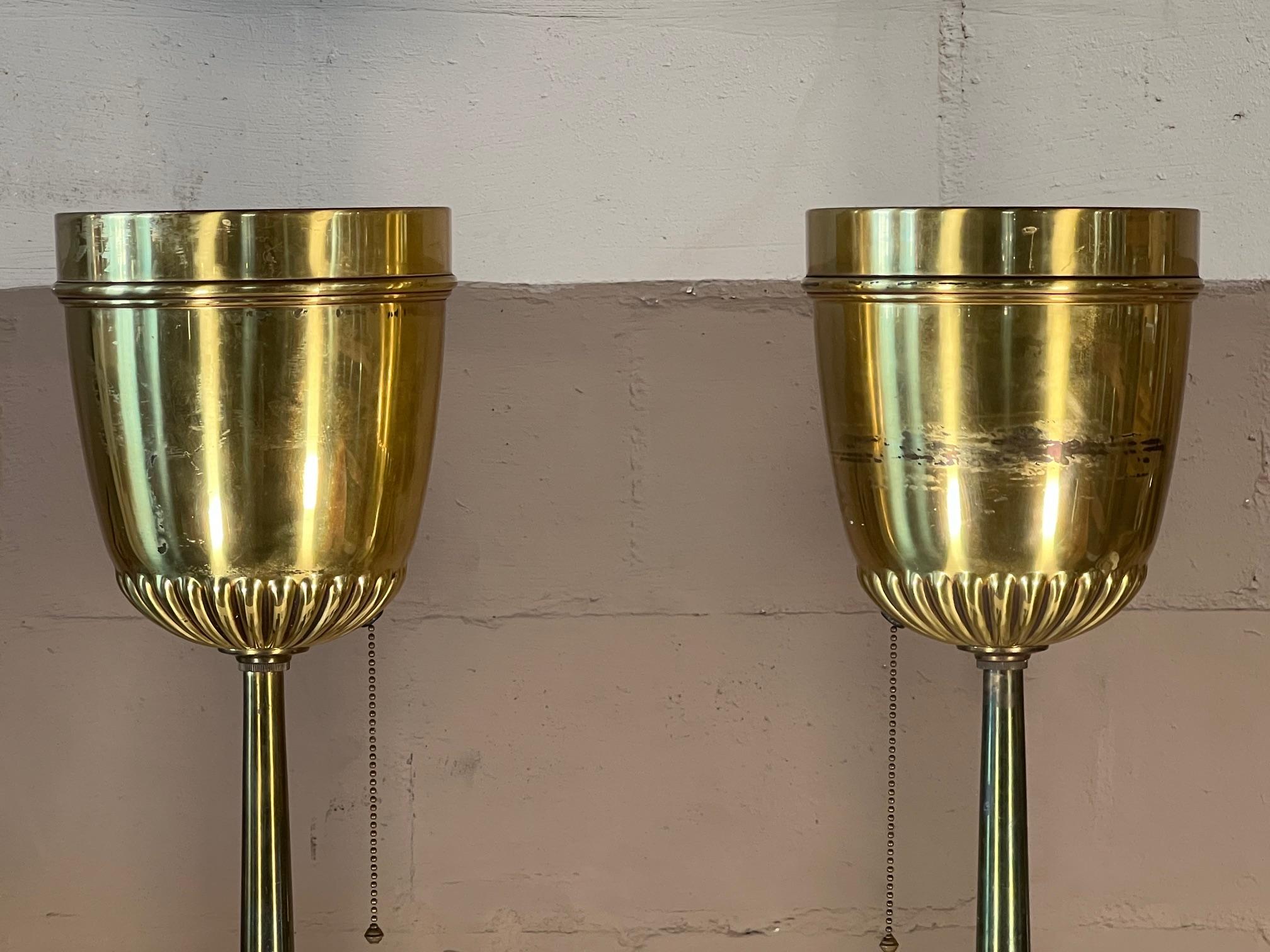 A Pair of Brass Torcheres Ca' 1950's In Good Condition For Sale In St.Petersburg, FL