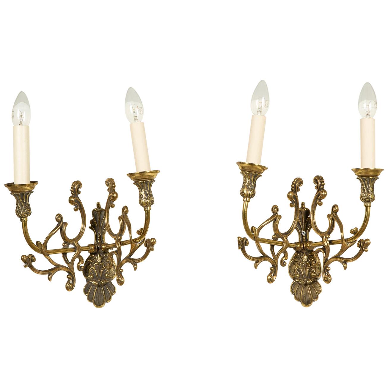 Pair of Brass Twin Arm Wall Lights