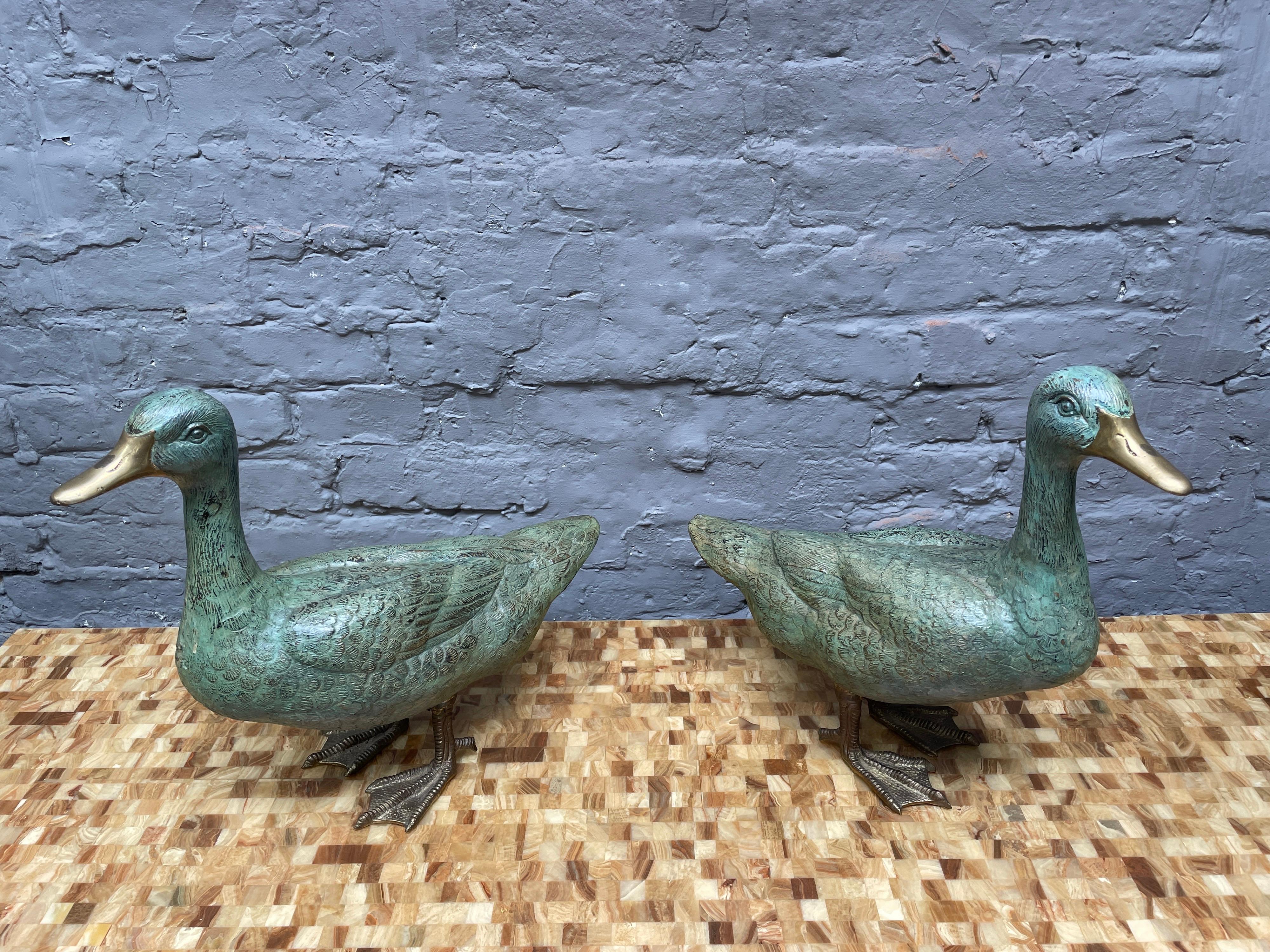 Pair of Brass Verdigris Patinated Ducks 6