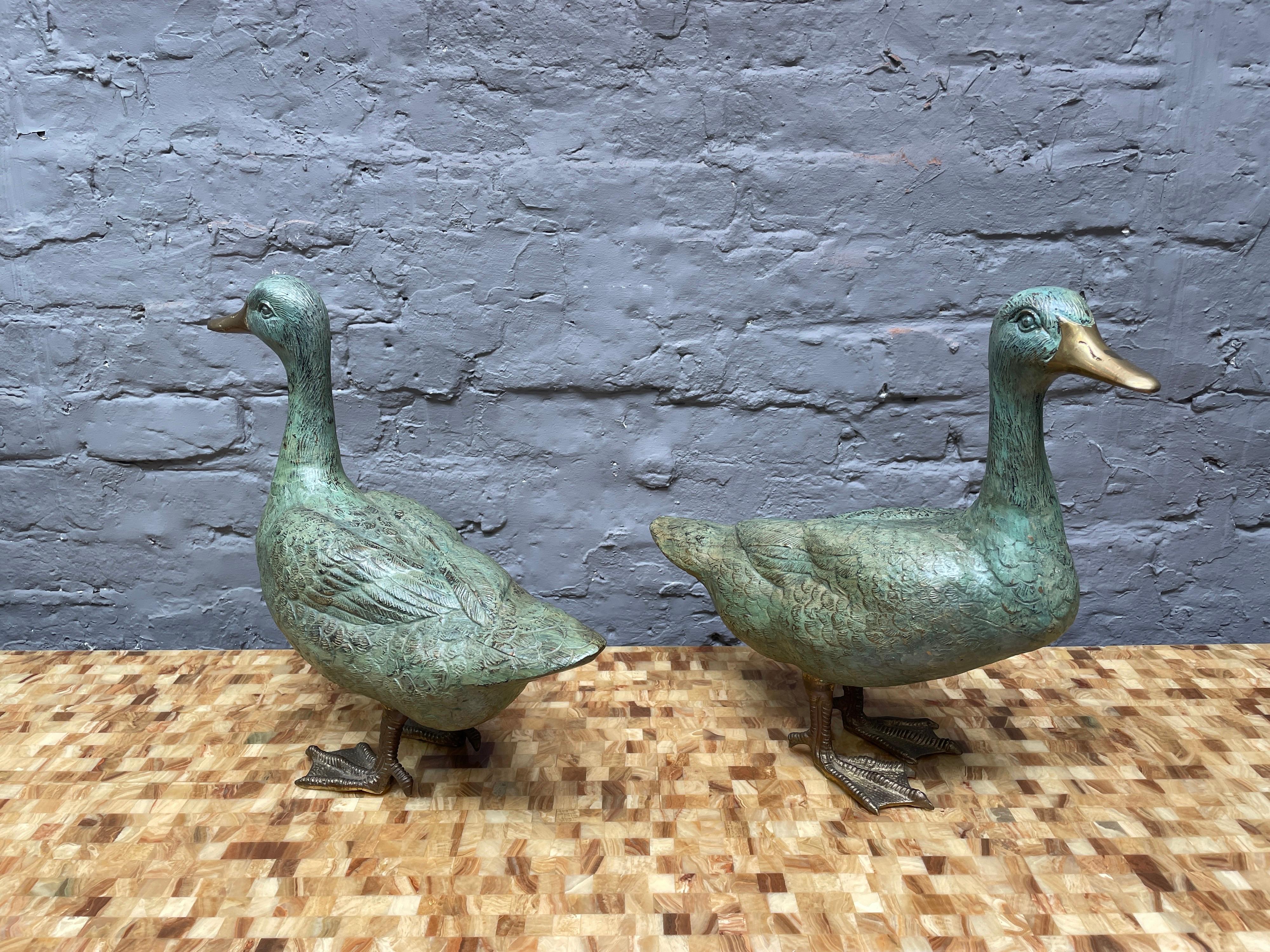 Pair of Brass Verdigris Patinated Ducks 7