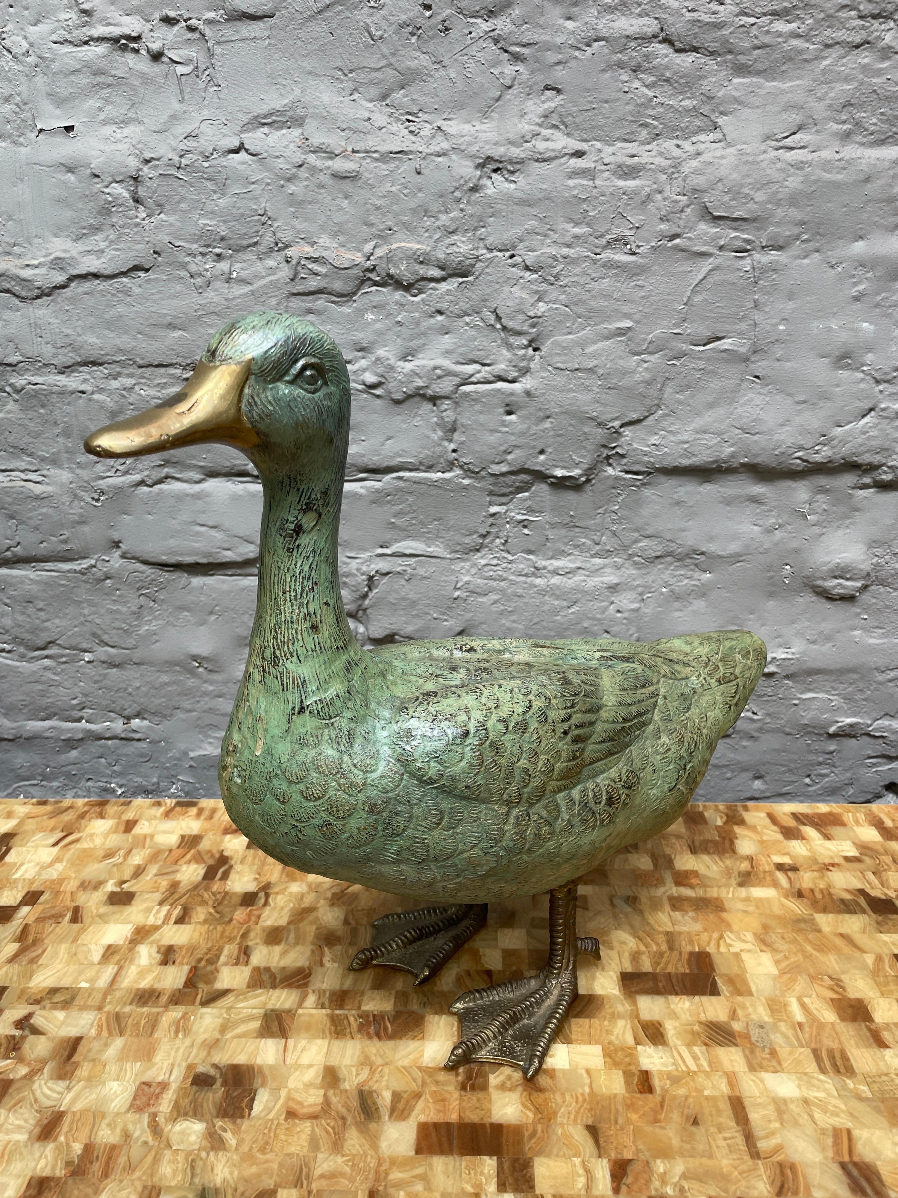 Pair of Brass Verdigris Patinated Ducks In Good Condition In London, GB