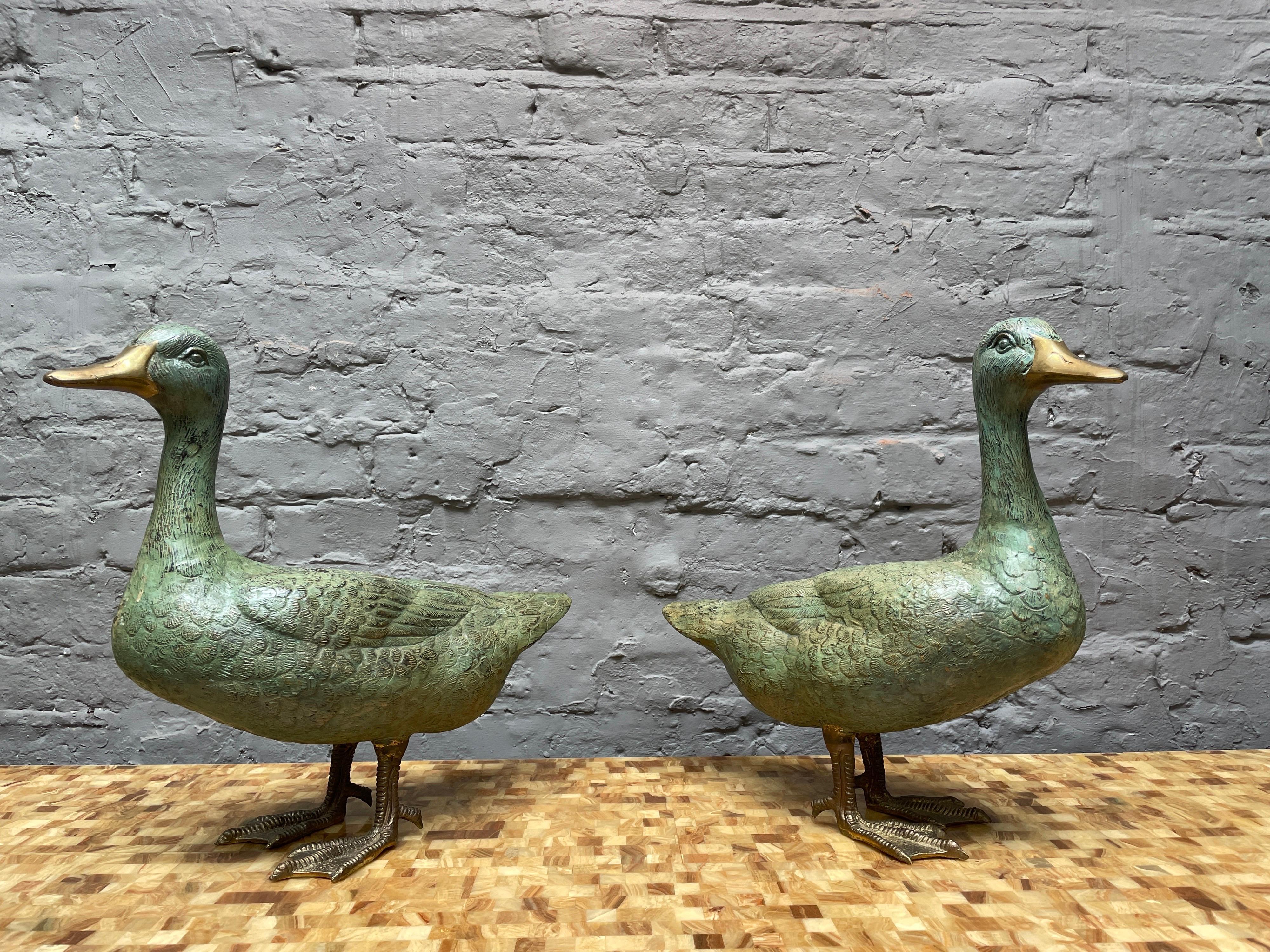 Pair of Brass Verdigris Patinated Ducks 3