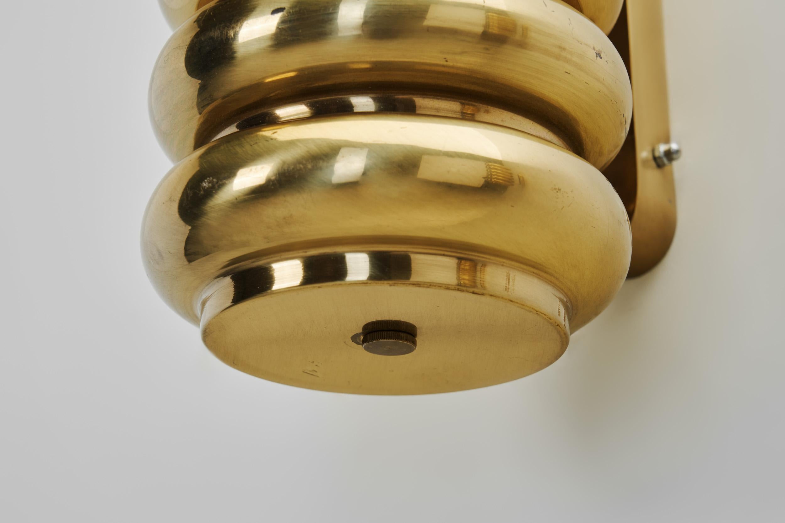 A Pair of Brass Wall Lamps by Kai Ruokonen for Lynx Ltd, Finland 1970s 12