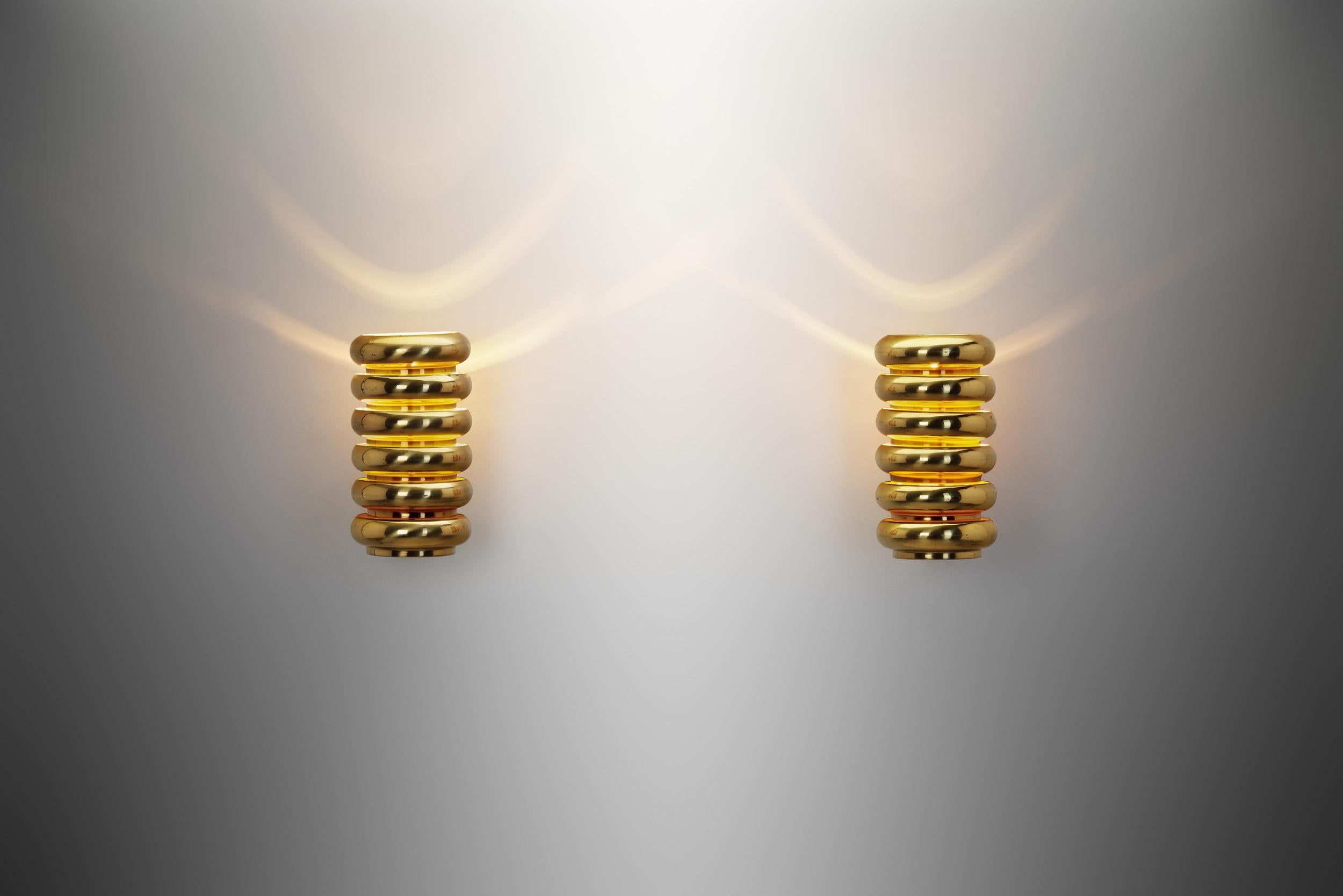 Late 20th Century A Pair of Brass Wall Lamps by Kai Ruokonen for Lynx Ltd, Finland 1970s