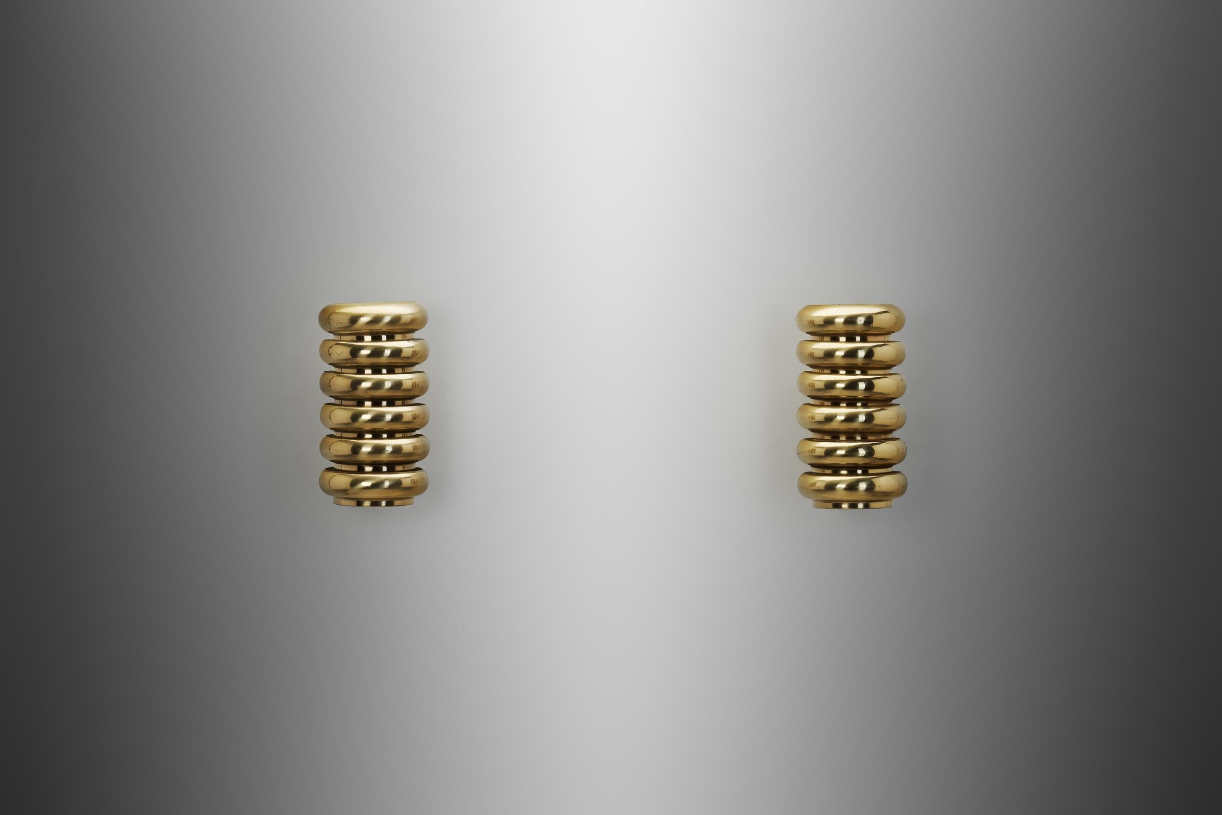 A Pair of Brass Wall Lamps by Kai Ruokonen for Lynx Ltd, Finland 1970s 1