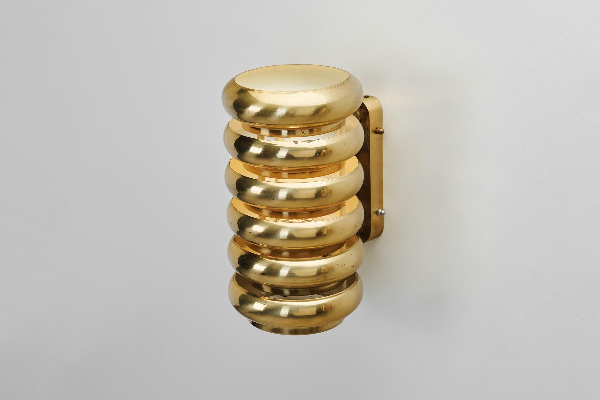 A Pair of Brass Wall Lamps by Kai Ruokonen for Lynx Ltd, Finland 1970s 2